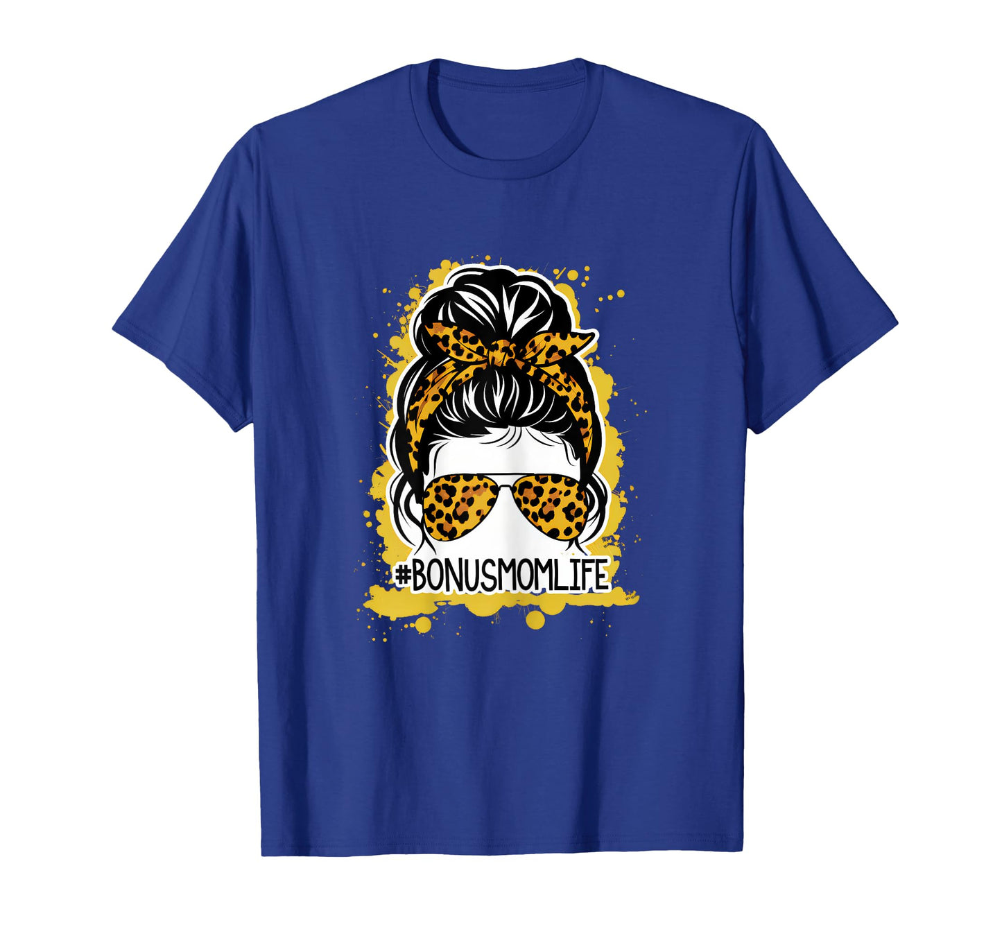 Bonus Mom Life Hair Bandana Glasses Leopard Mother's Day T-Shirt
