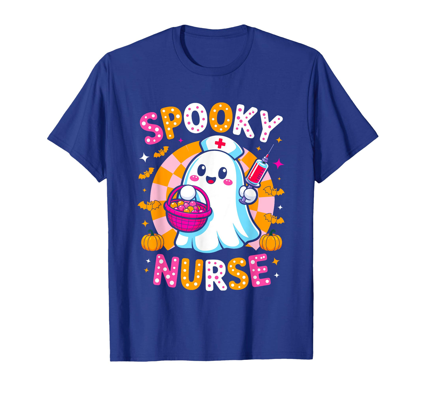 Spooky Ghost Nurse Cute Halloween Pumpkin Candy Costume T-Shirt