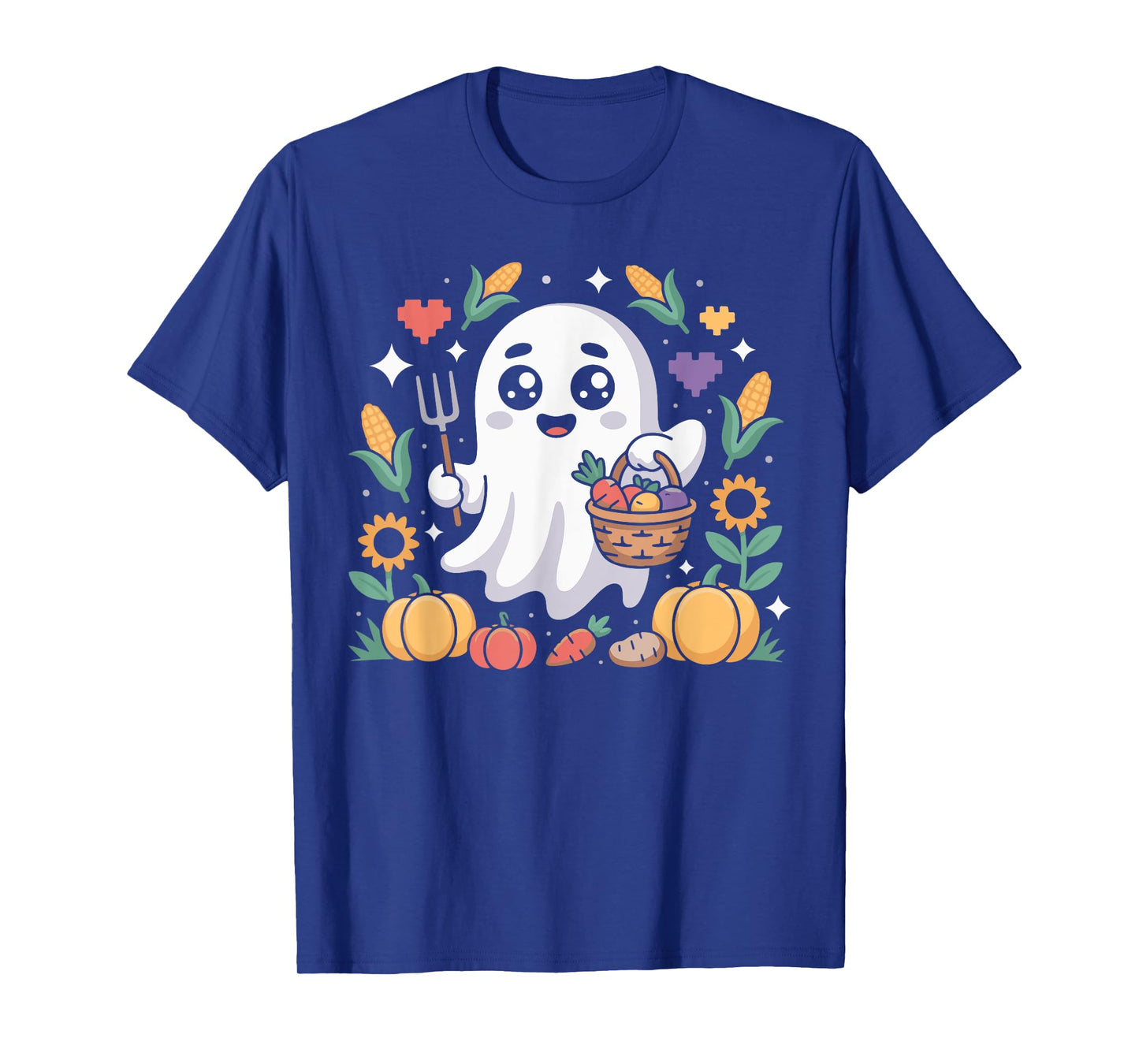 Ghost Farmer Harvesting Veggies Pumpkins Men Halloween Fun T-Shirt