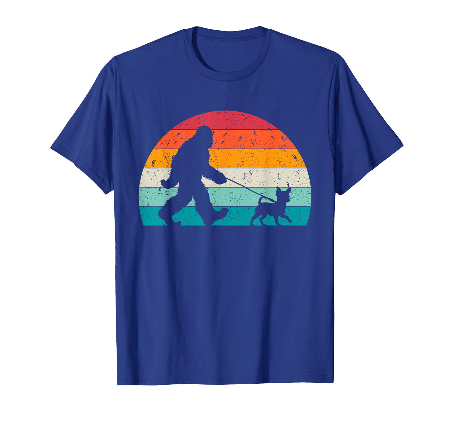Bigfoot Walking a Dog Funny Chihuahua Lovers Dog Dad Men Women Kids T-Shirt