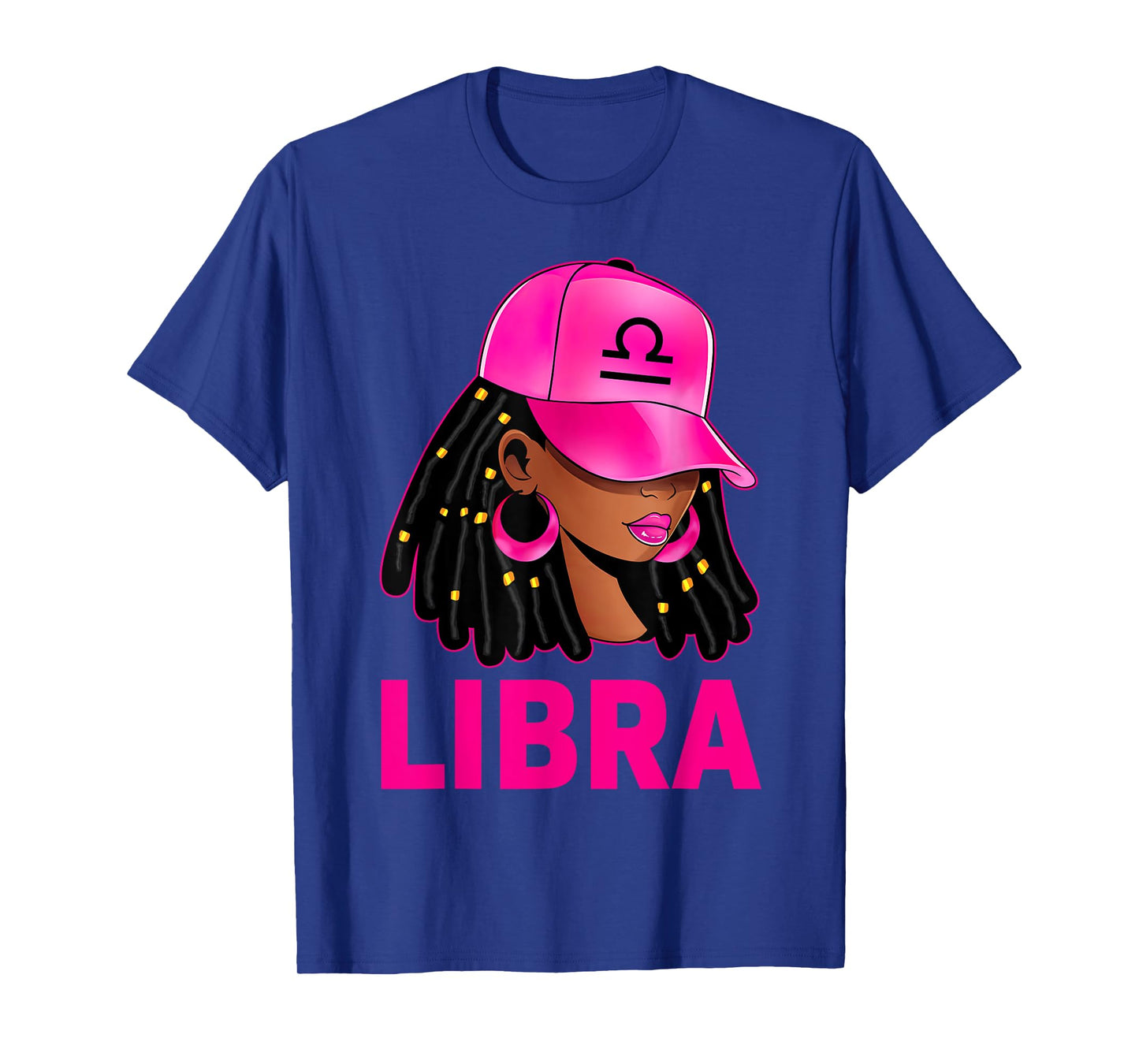 Libra Queen Loc'd Hair Black Woman Cap Zodiac Sign T-Shirt