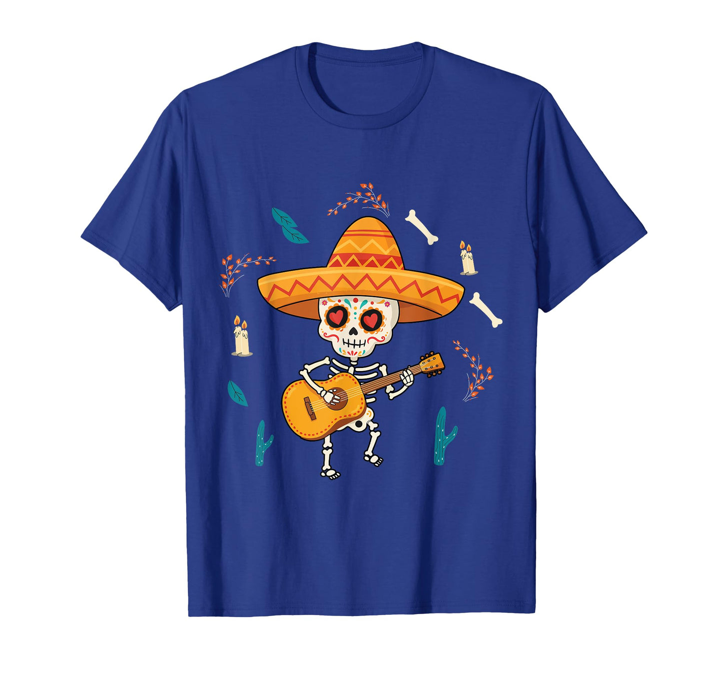 Day Of Dead Celebrate Dia De Los Muertos Guitar Skeleton T-Shirt
