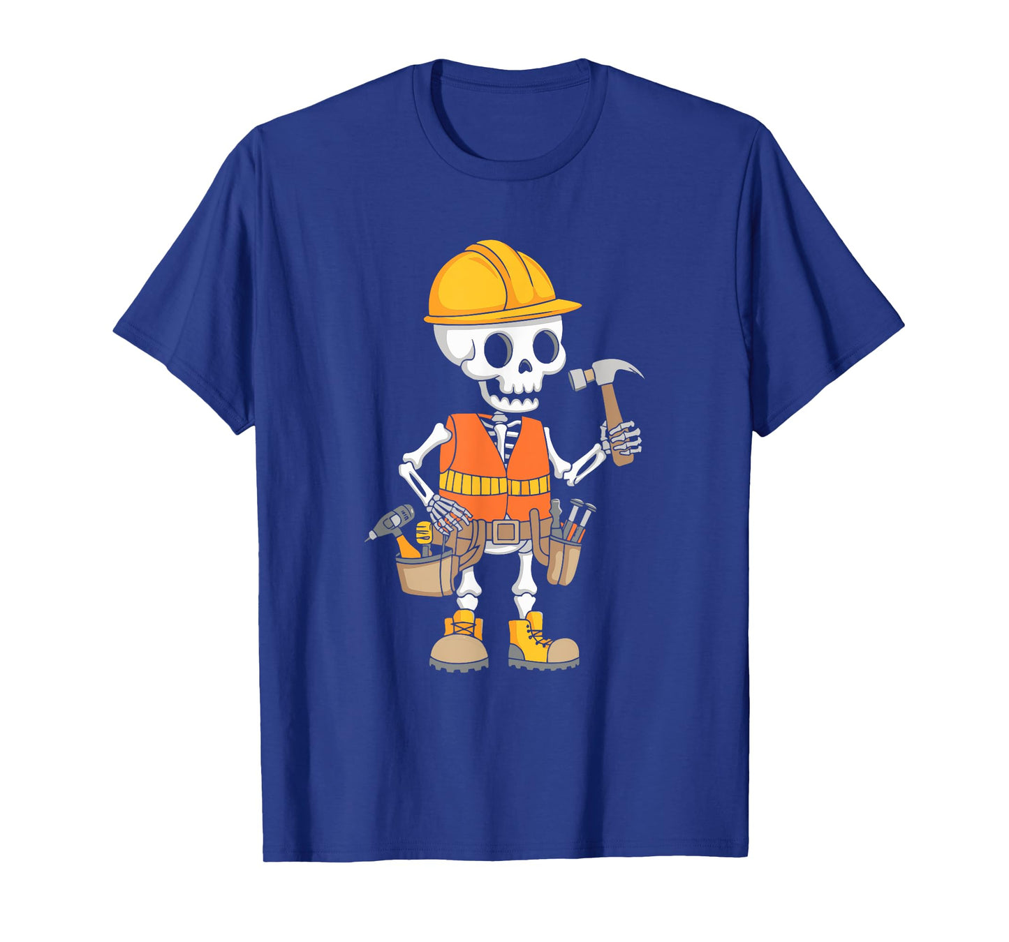 Construction Worker Costume Skeleton Halloween Orange Vest T-Shirt