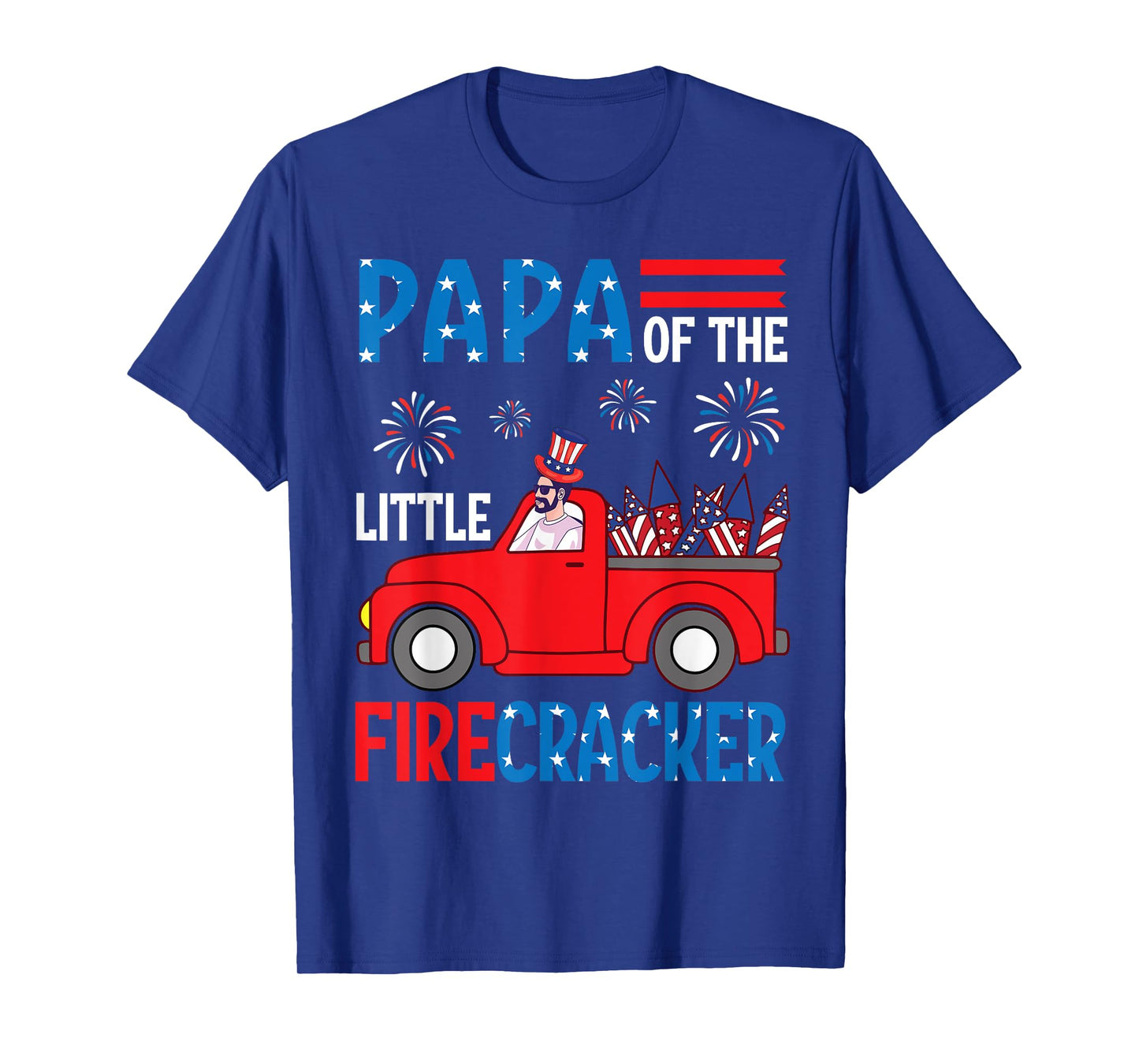 Papa Of The Little Firecracker 4th of July Trucker Grandkid T-Shirt