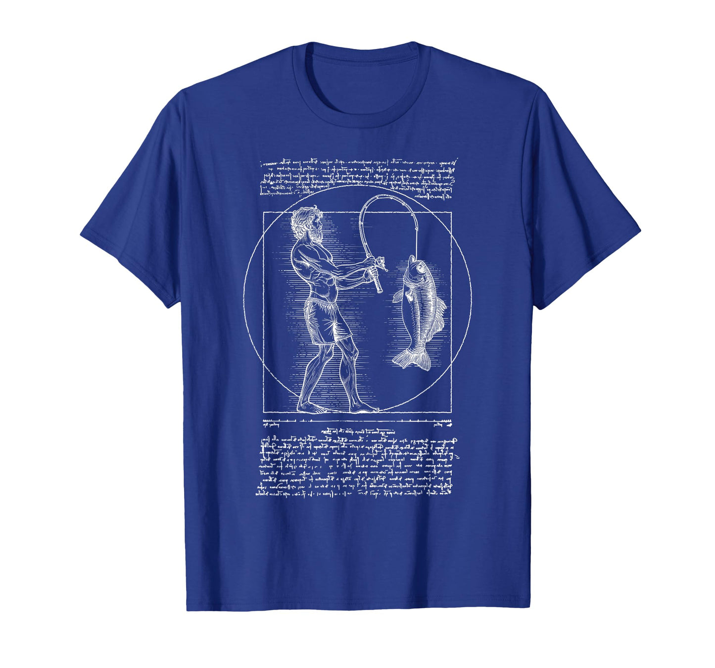 Funny Fishing Vitruvian Man Leonardo Da Vinci Fisherman T-Shirt