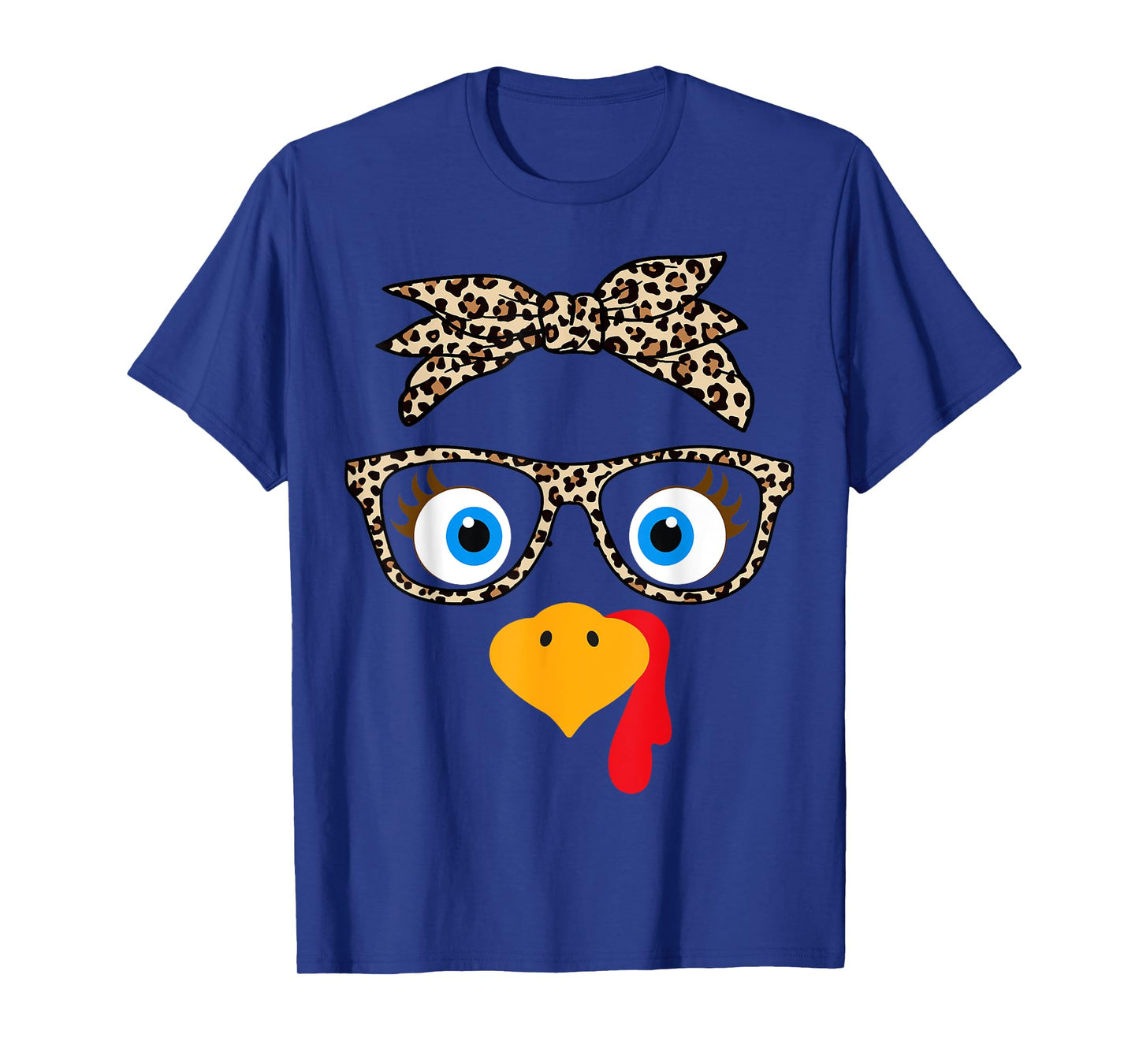 Leopard Print Thanksgiving Turkey Face Glasses Women Girls T-Shirt