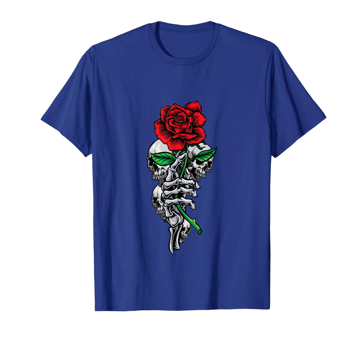 Skeleton Hand Red And Beautiful Rose Flower And Skulls Art T-Shirt