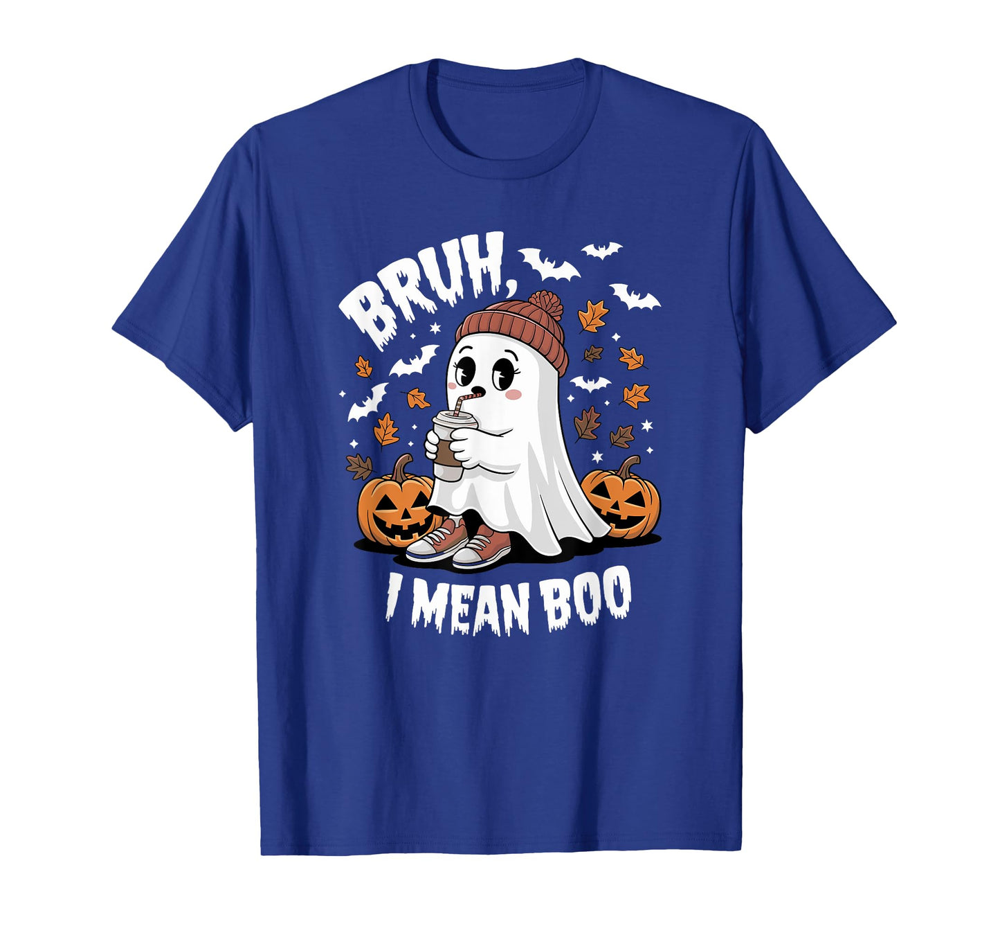 Bruh Ghost I Mean Boo Halloween Ghost Drinking Latte Coffee T-Shirt