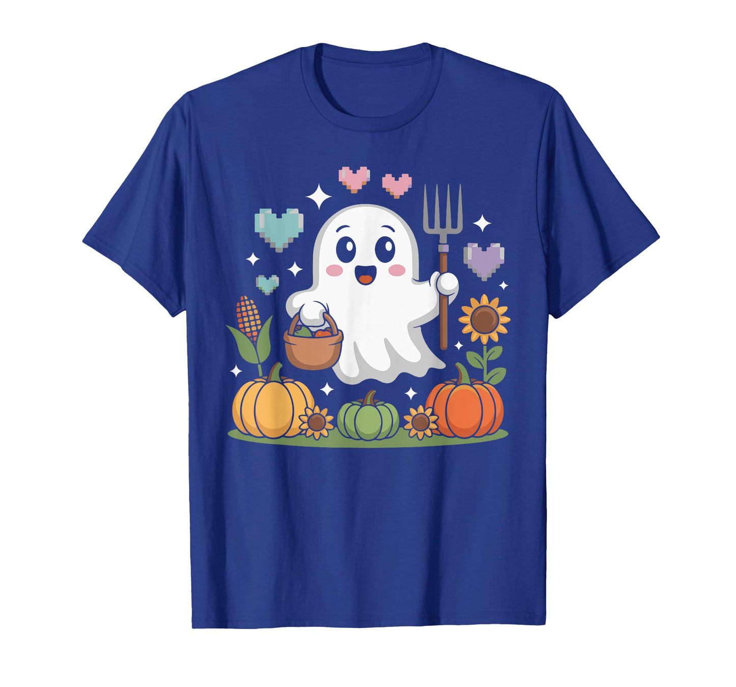Ghost Farmer Harvesting Veggies Pumpkins Halloween Fun Men T-Shirt