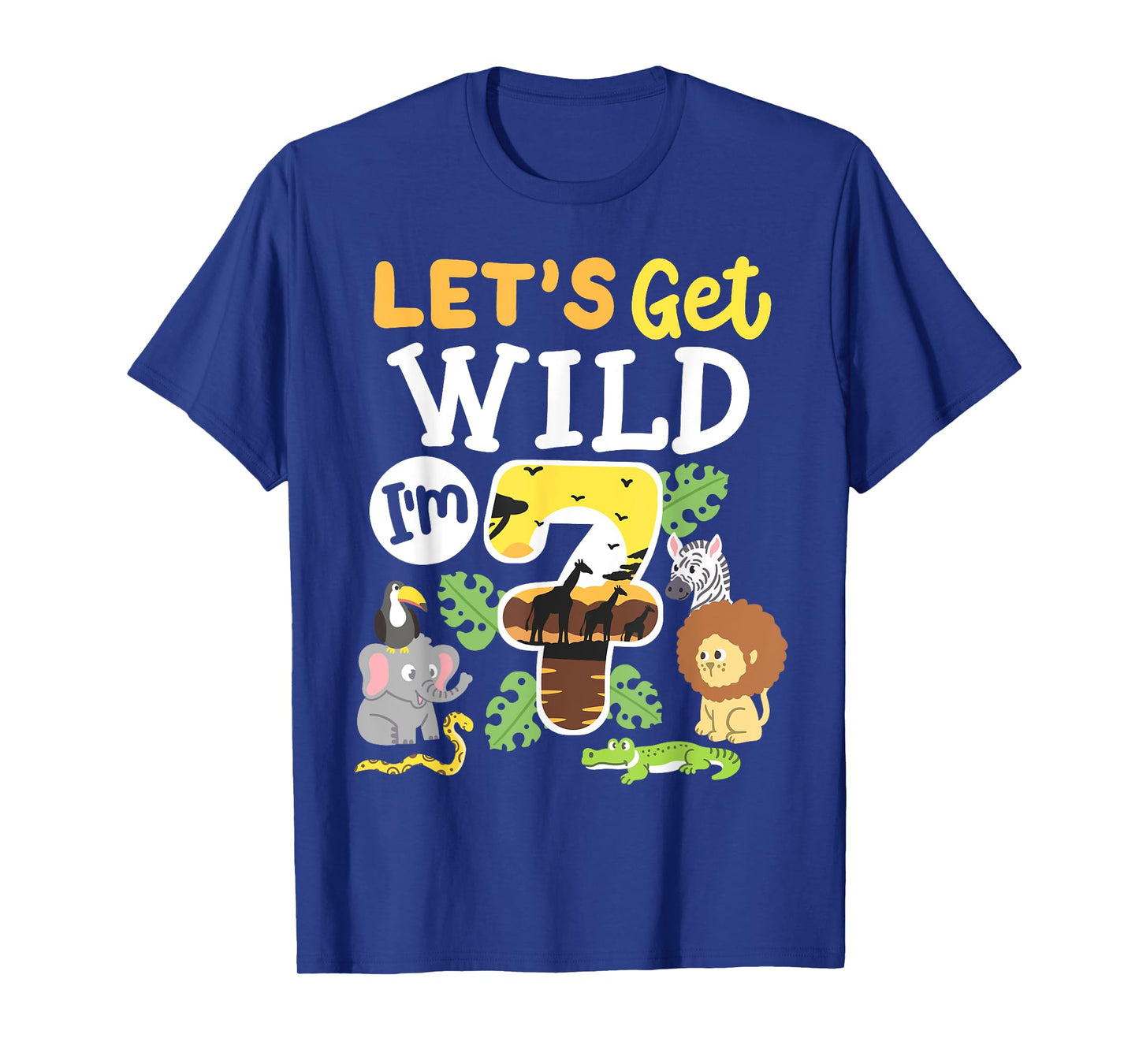 Jungle Safari Let's Get Wild 7th Birthday Zoo 7 Year Old Kid T-Shirt