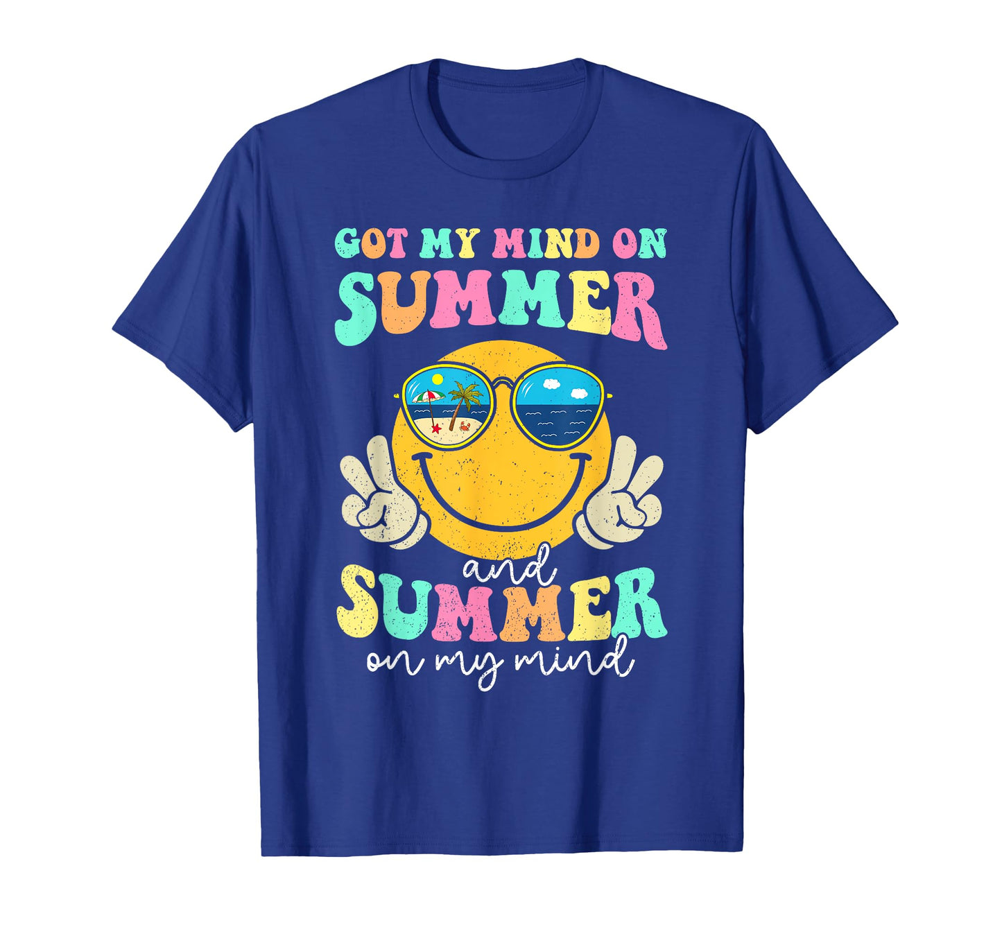 Groovy Happy Face Summer Vibes Got My Mind On Summer Teacher T-Shirt