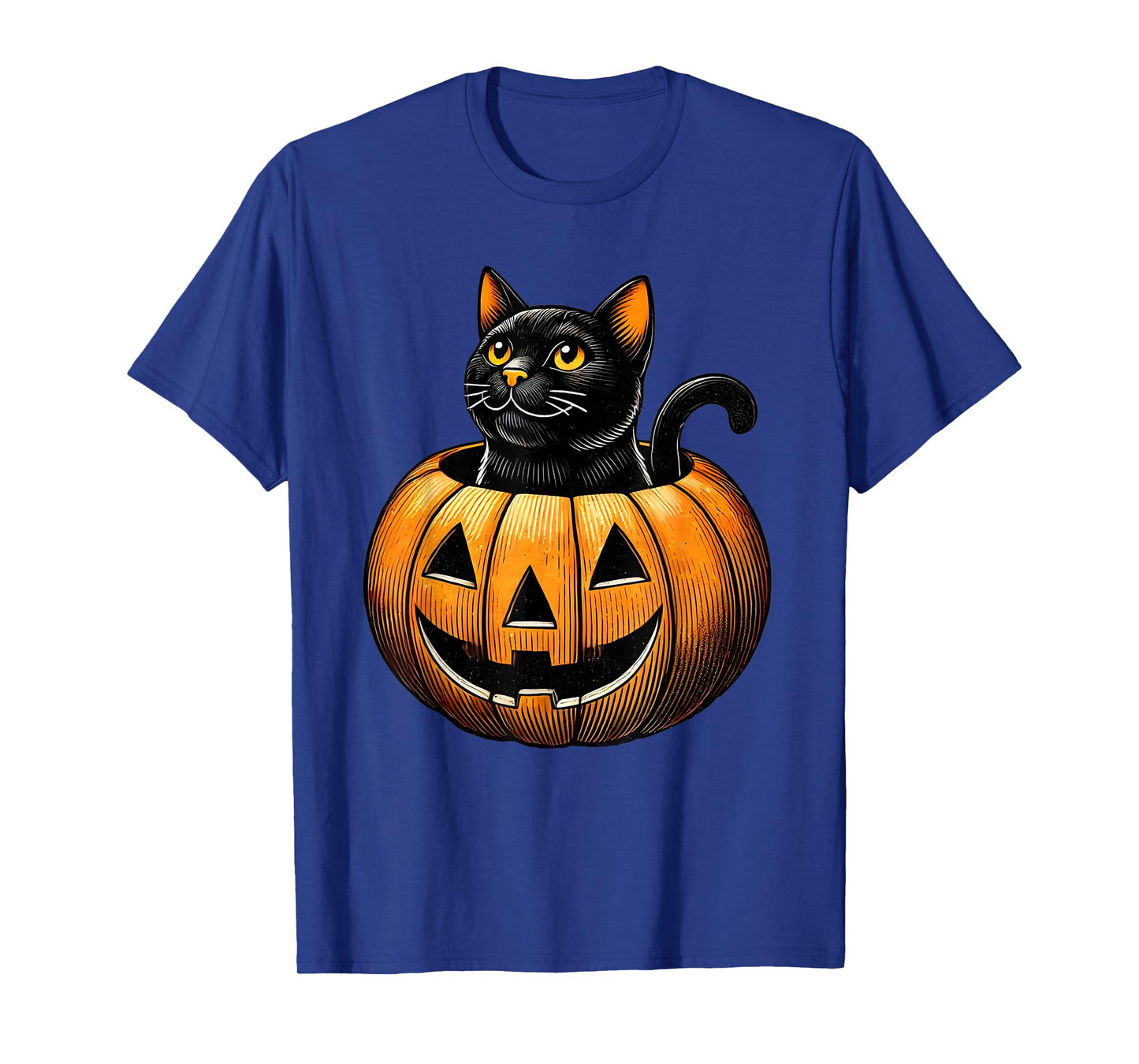 Retro Black Cat in Pumpkin Fun Halloween Costume Men Women Kids T-Shirt