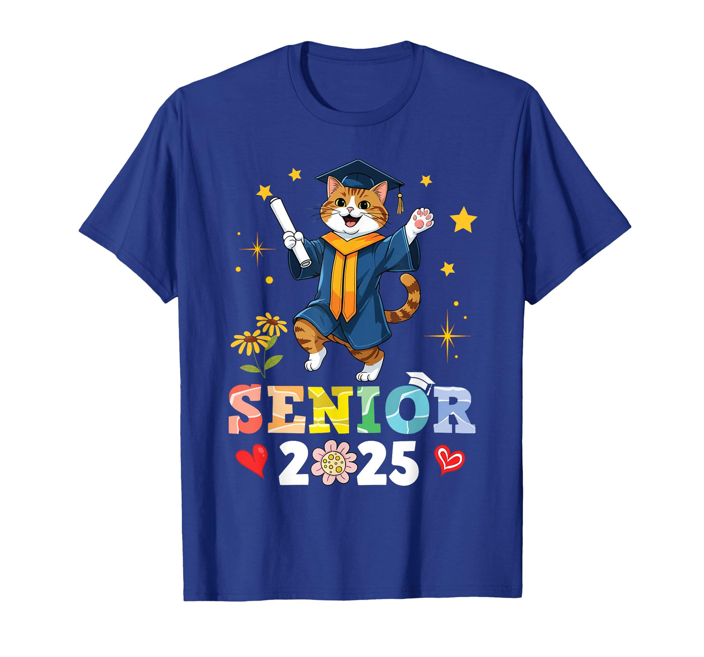 Cute Cat Senior 2025 Graduation School College University T-Shirt for Men Women Kids