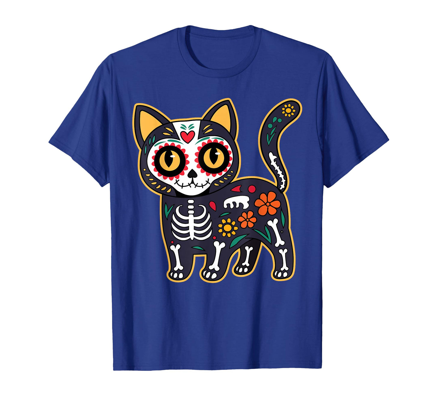 Sugar Skull Cat Halloween Dia De Los Muertos Day of Dead Men Women Kids T-Shirt
