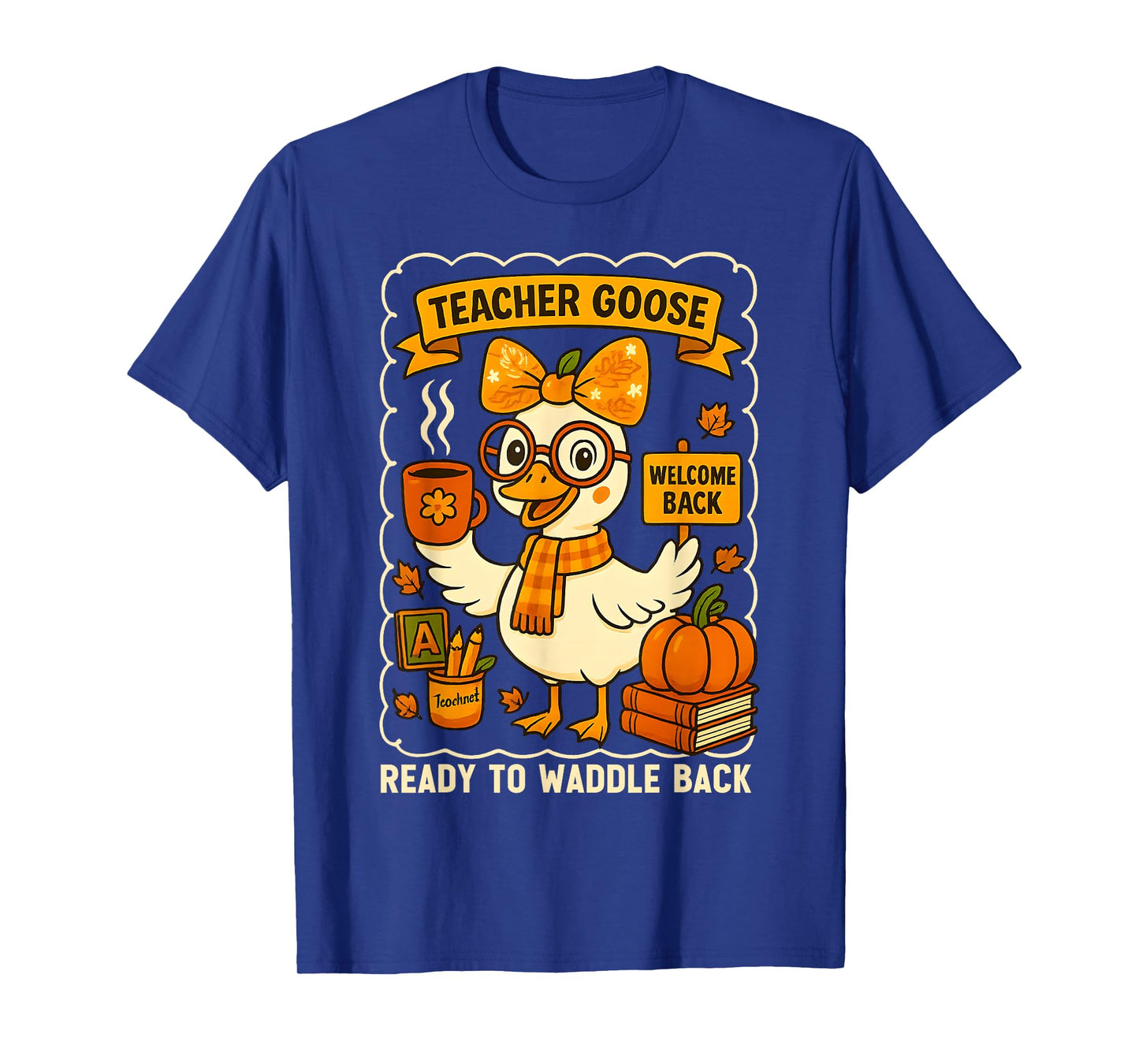 HUGvyn Back To School: Goose Teacher Fall Coquette Pumpkin T-Shirt