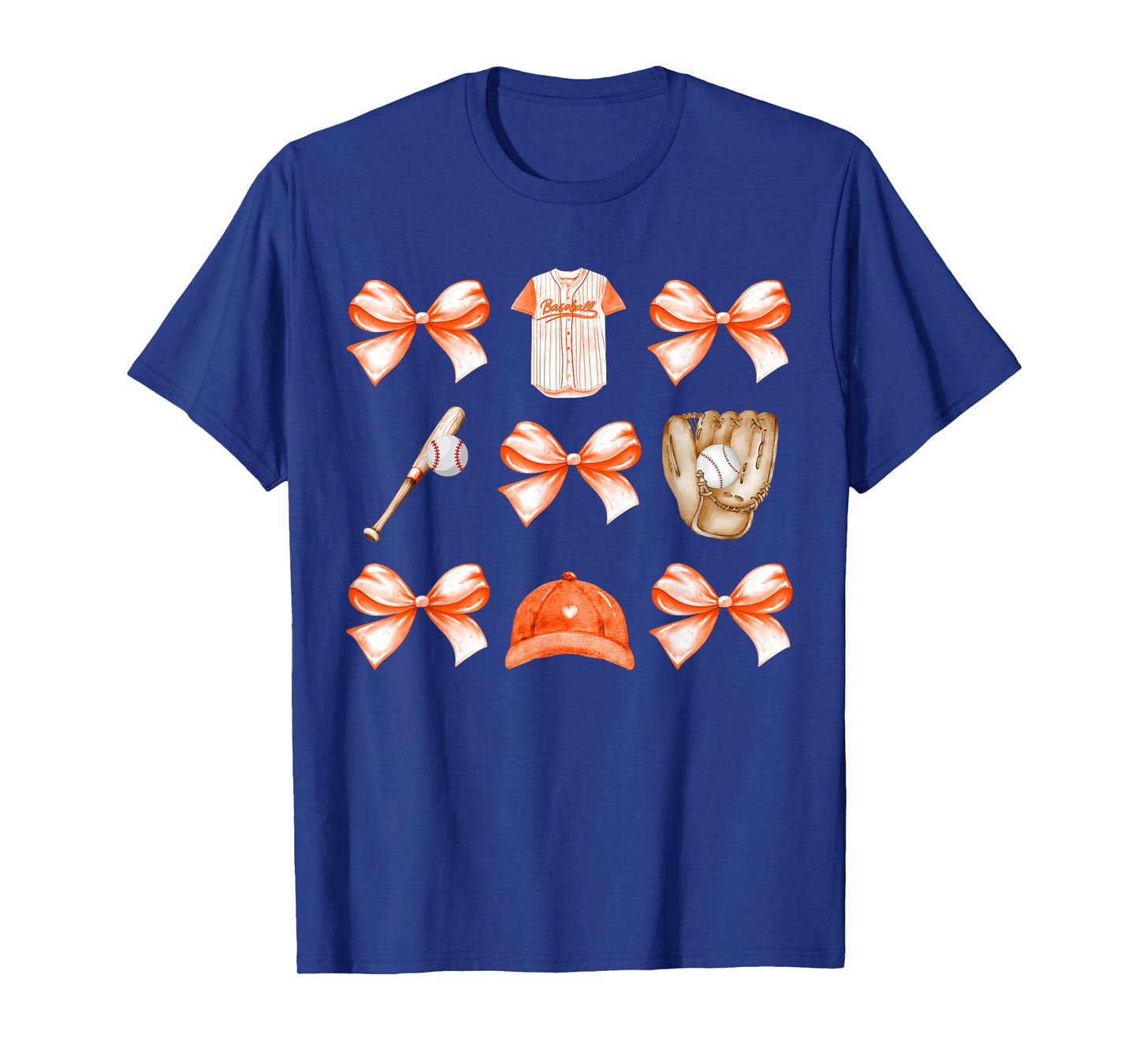 Baseball Game Day Orange Coquette Bow Baseball Mom Retro T-Shirt