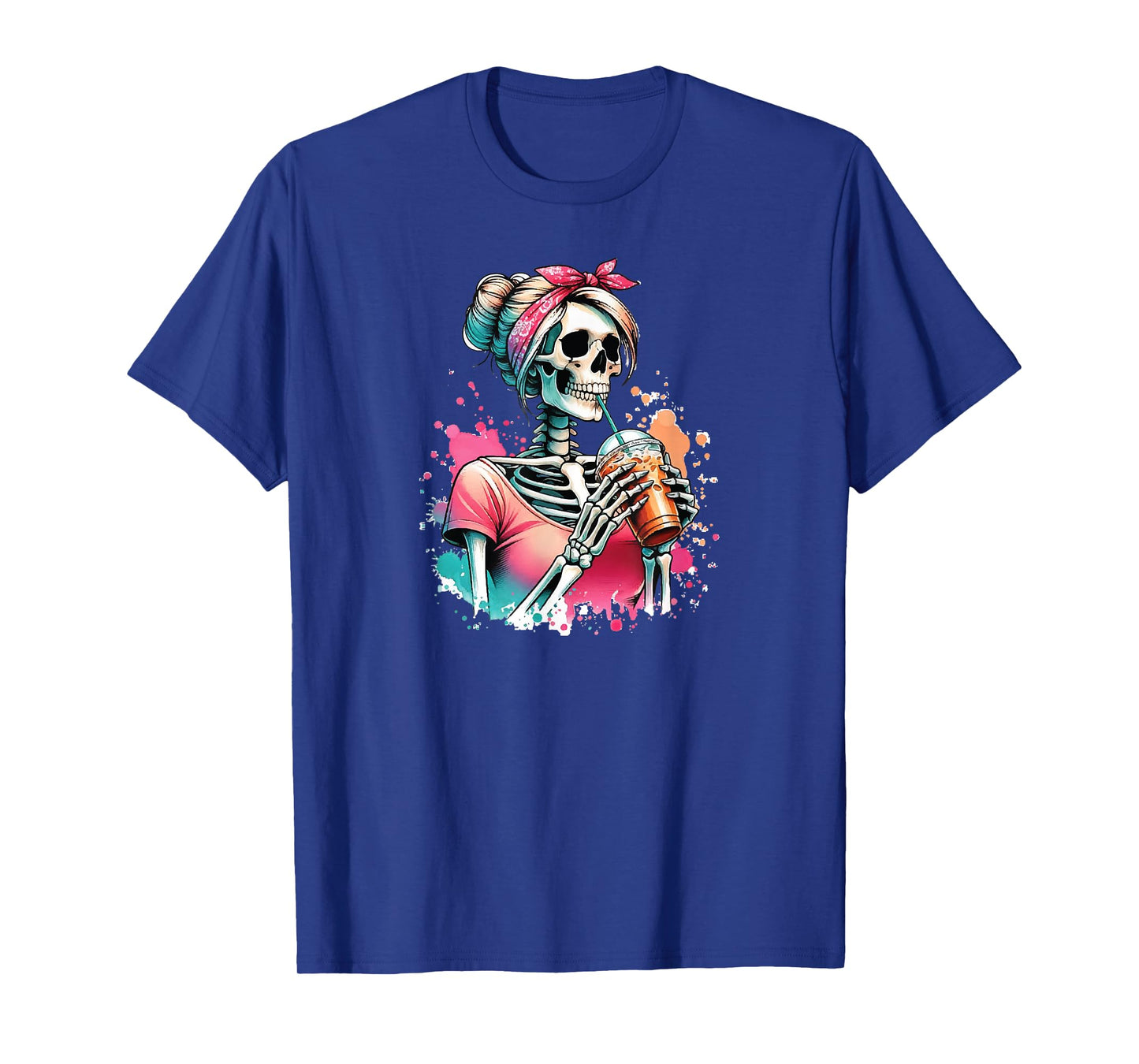 Messy Bun Drinking Coffee Tee Women Skeleton Never Better T-Shirt