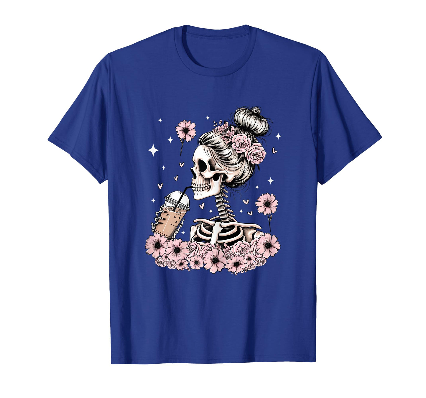 Halloween Skeleton Messy Bun Coffee Funny Costume Mom Women T-Shirt