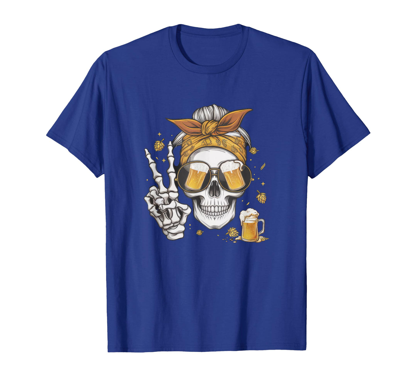 Beer Queen Skeleton Skull Bandana Sunglasses T-Shirt