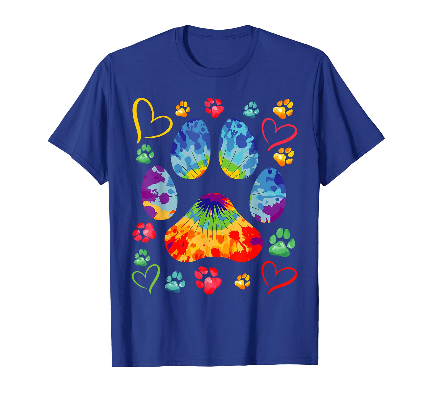Cute Tie Dye Dog Paw Love Heart Print Colorful Pet Dog Lover T-Shirt