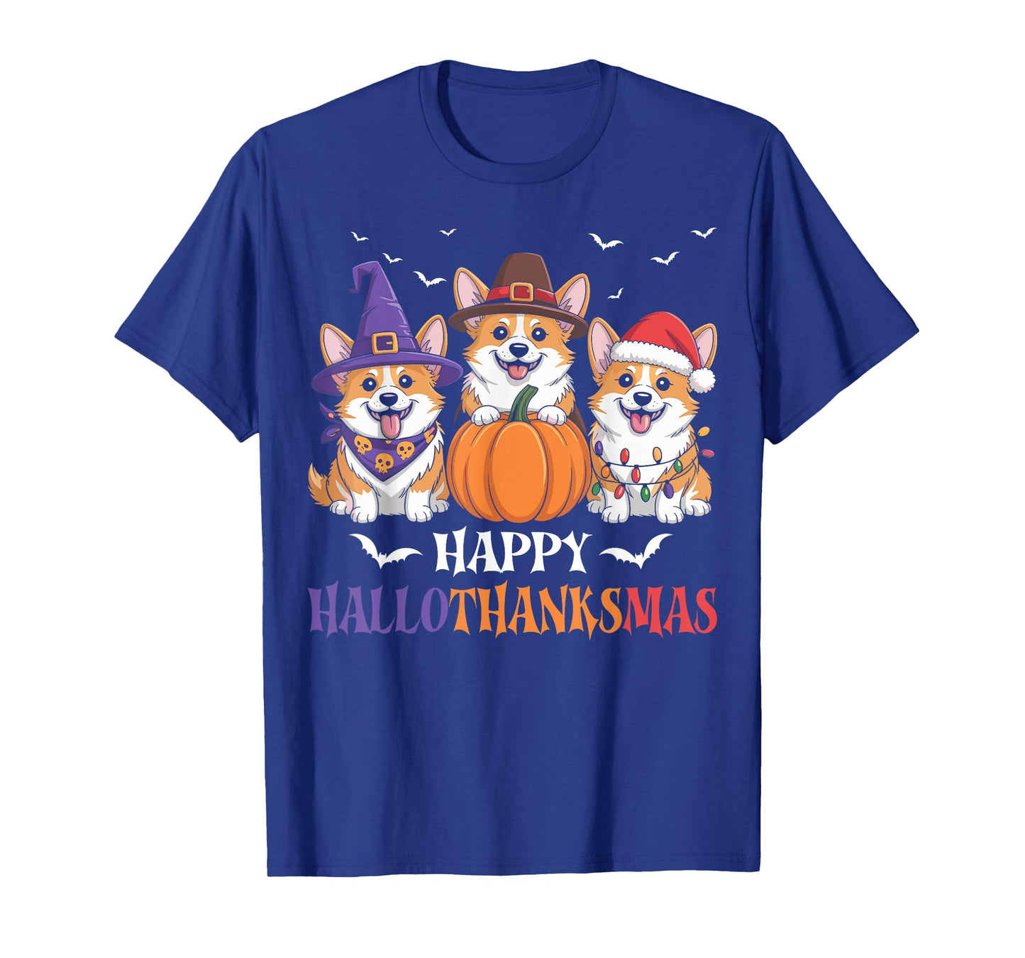 Happy Hallothanksmas Corgi Dogs Halloween Christmas Pumpkin T-Shirt