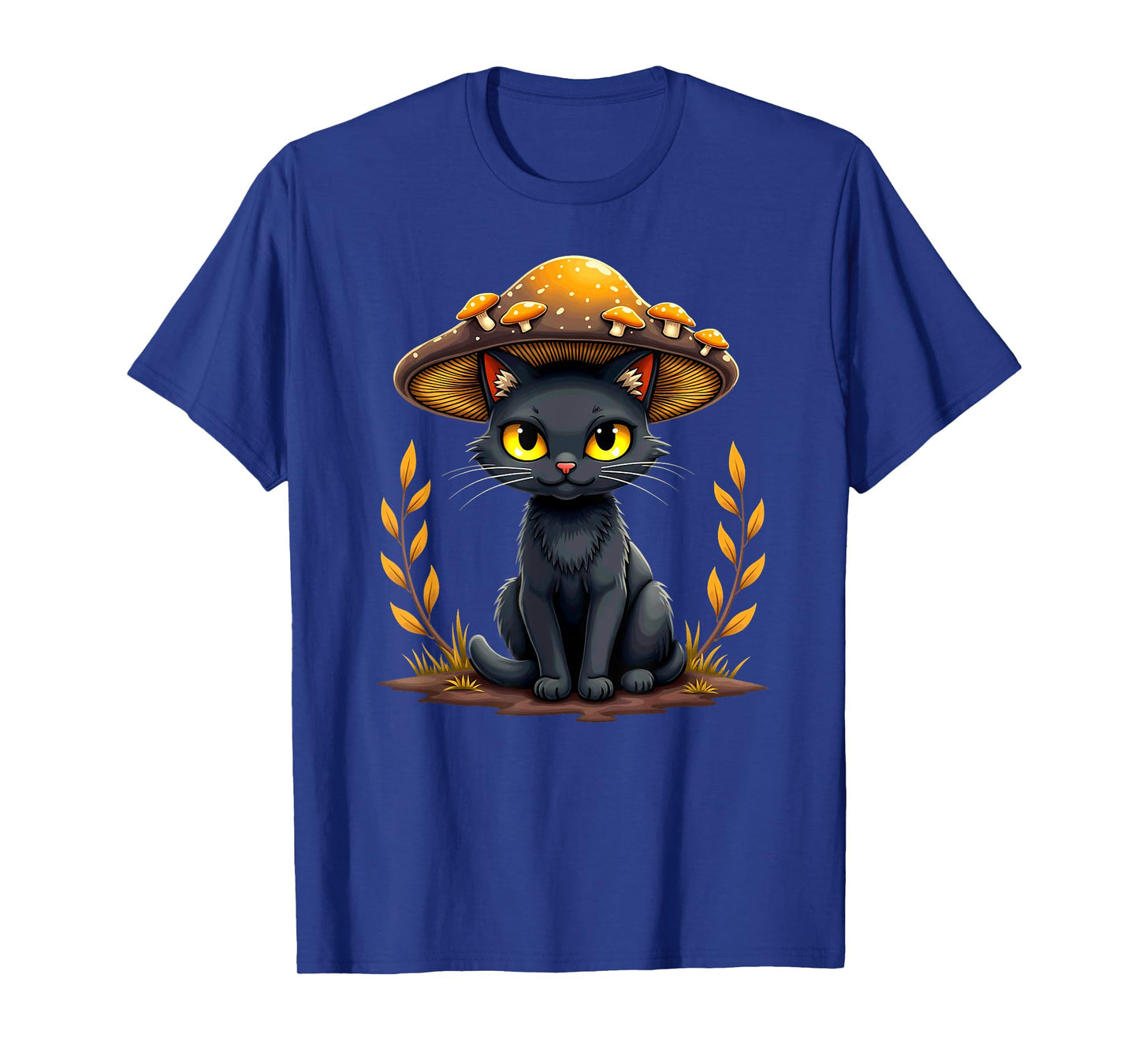 Creepy Black Cat With Mushroom Hat Halloween T-Shirt