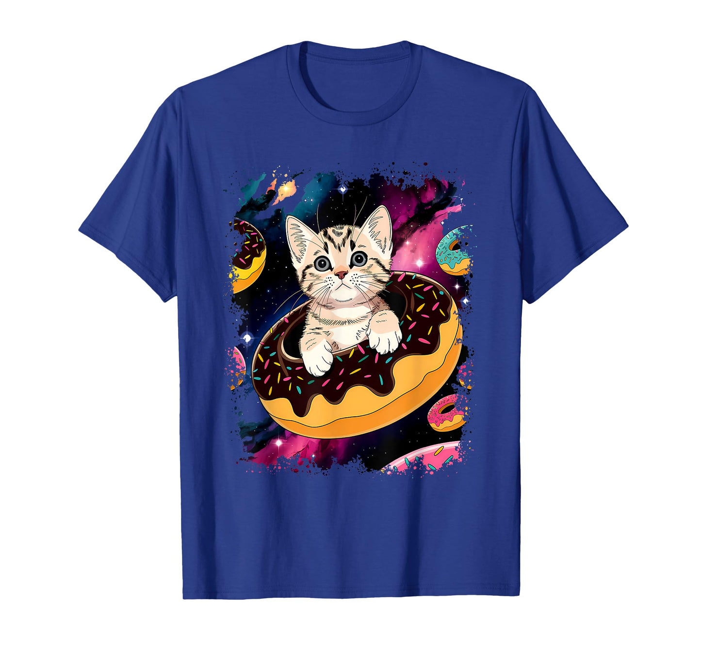 Cute Cat Inside Donut in Space Boys Girl - Kitty in Space T-Shirt