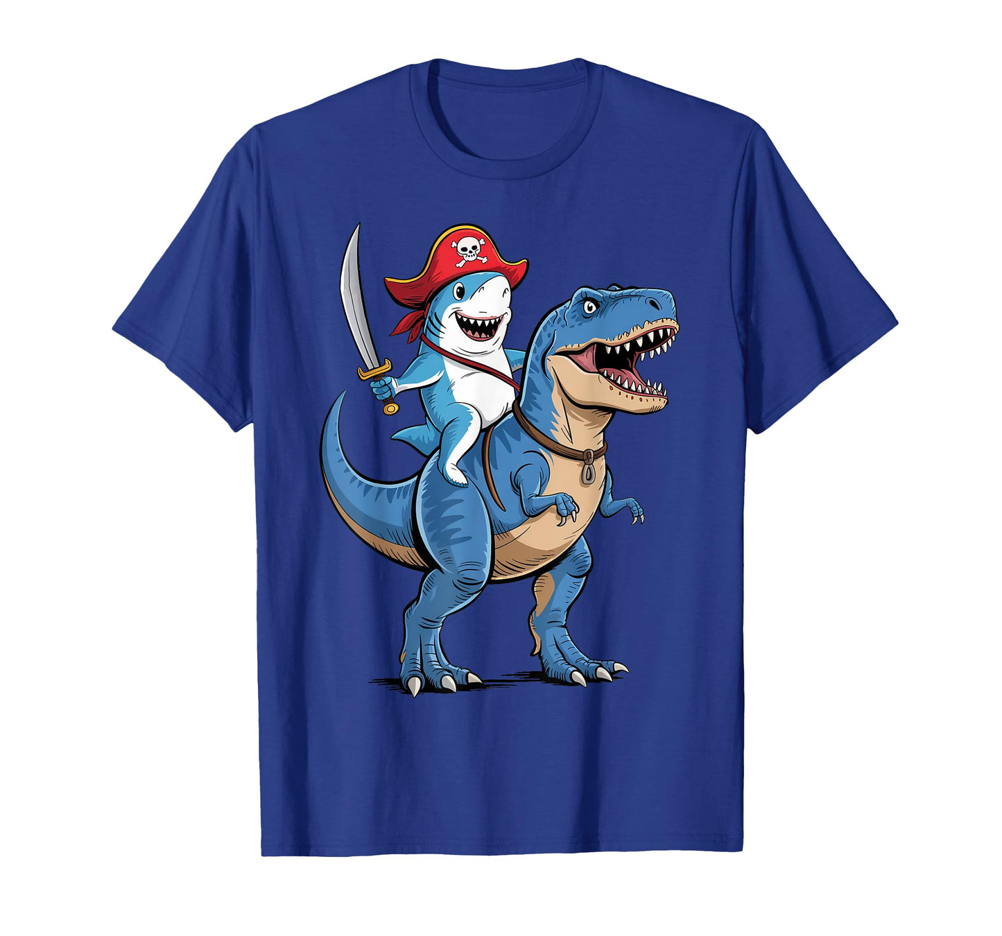 Shark Riding Dinosaur T Rex Pirate Funny Gifts For Boy Kids T-Shirt