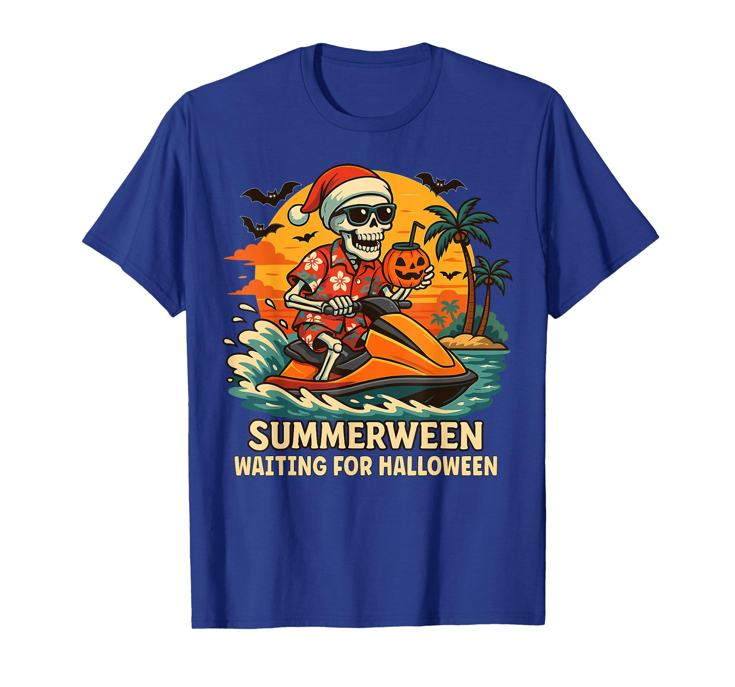 Skeleton Riding Water Scooter Summer Vibes Halloween Funny T-Shirt