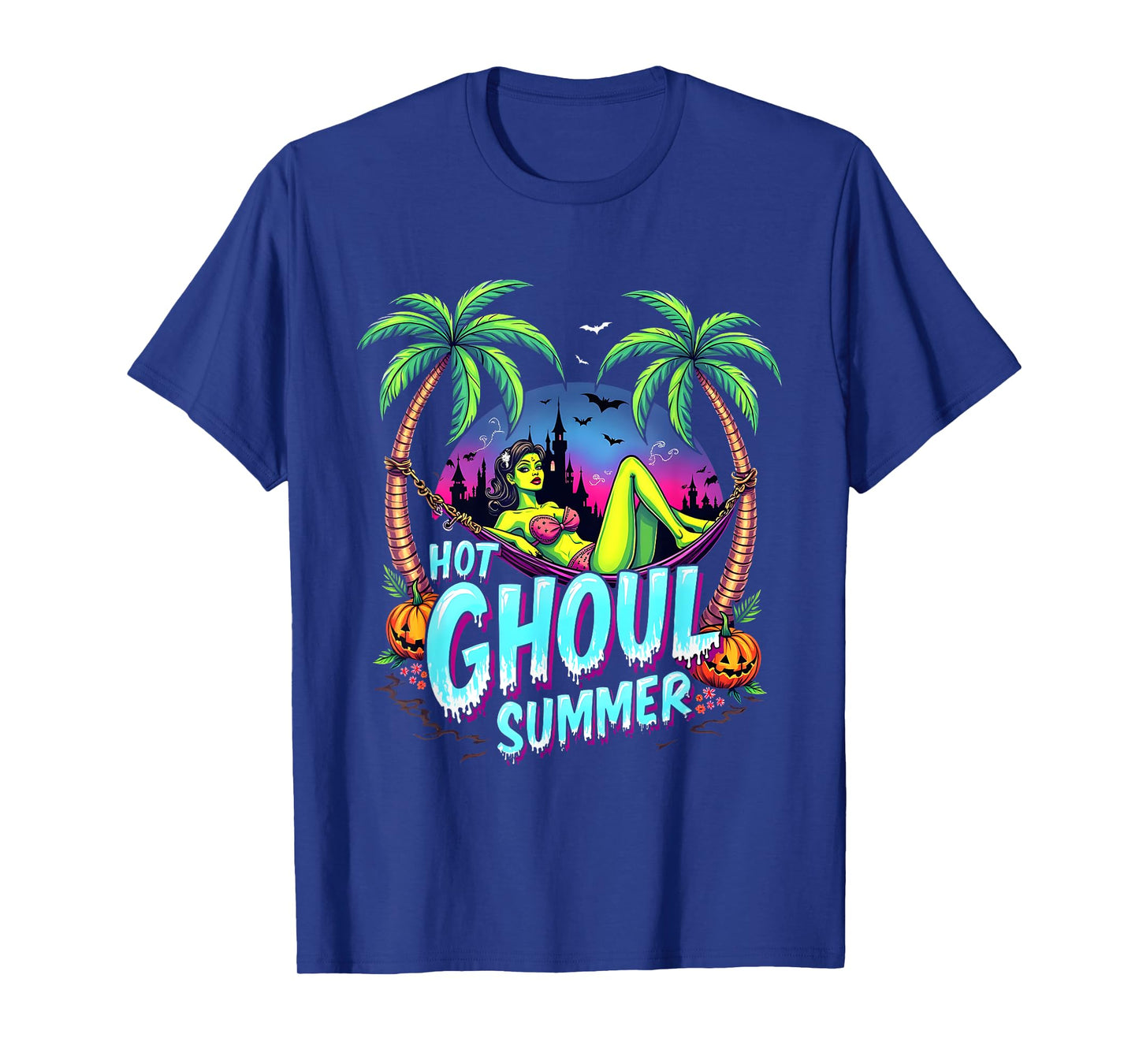 Summerween Vibes Funny HOT GHOUL SUMMER Skeleton Ice Cream T-Shirt
