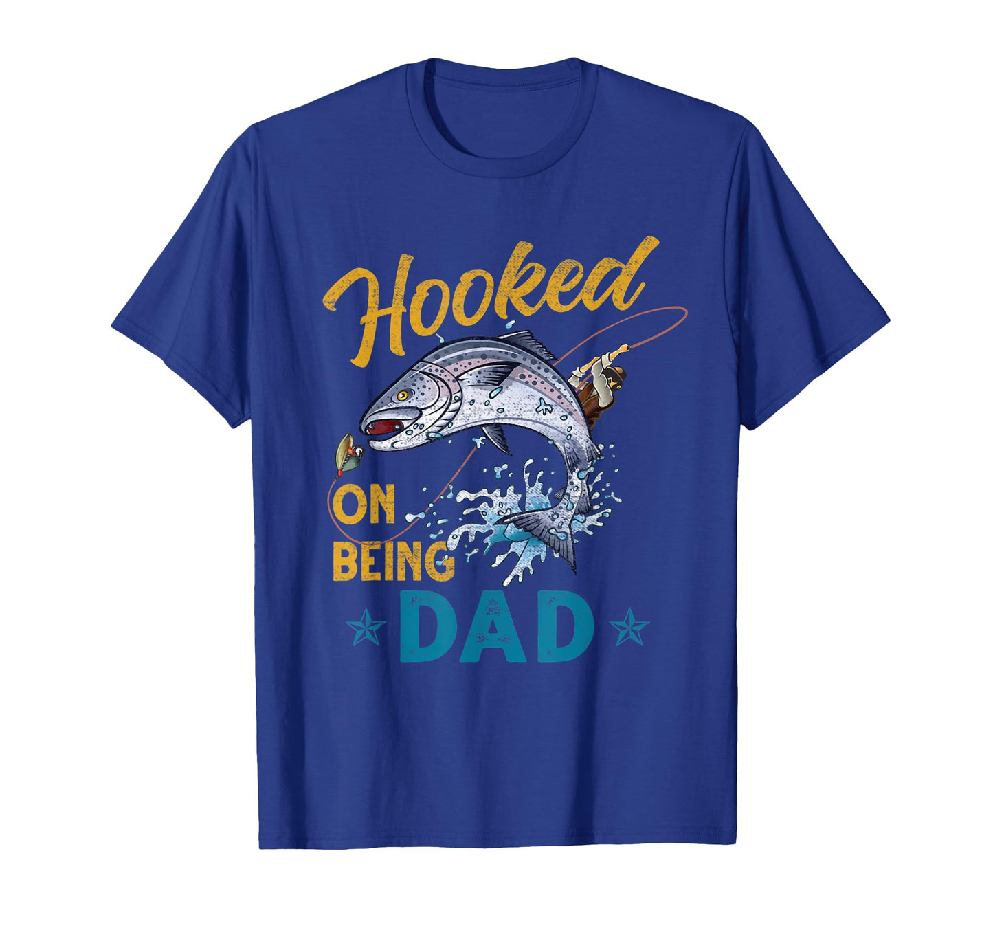 Mens Vintage Hooked On Being Dad Funny Fishing Fathers Day T-Shirt