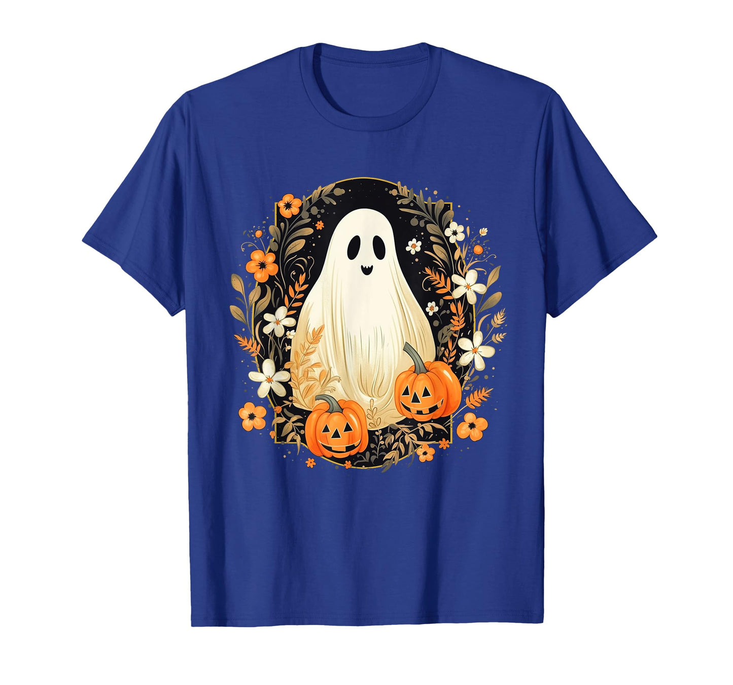 Vintage Floral Ghost Halloween Ghost Pumpkin Jack-o-Lantern T-Shirt