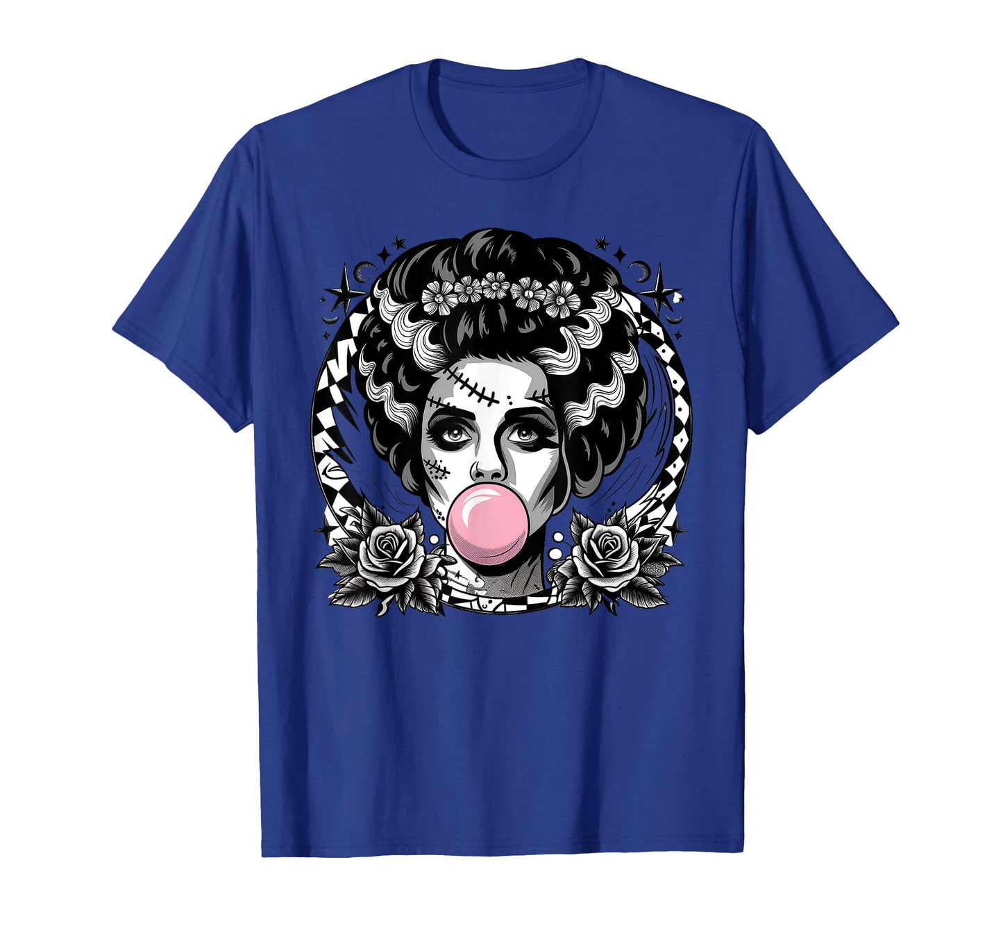 Frankenstein Monster And Bride Bubble Gum Funny Halloween T-Shirt