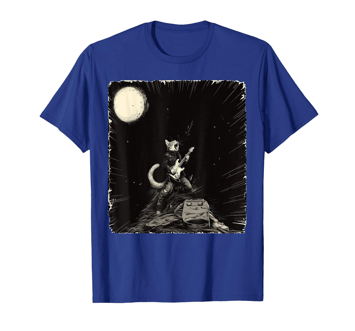 Cat Playing Guitar | Funny Rock Star Classic Rock & Roll Cat T-Shirt for Men Women Kids