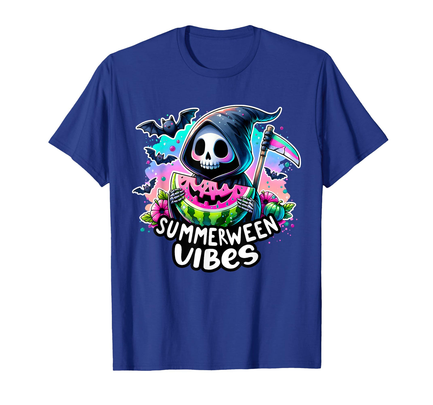 Retro Ghost Summerween Vibe Watermelon Ghost Summer Skeleton T-Shirt