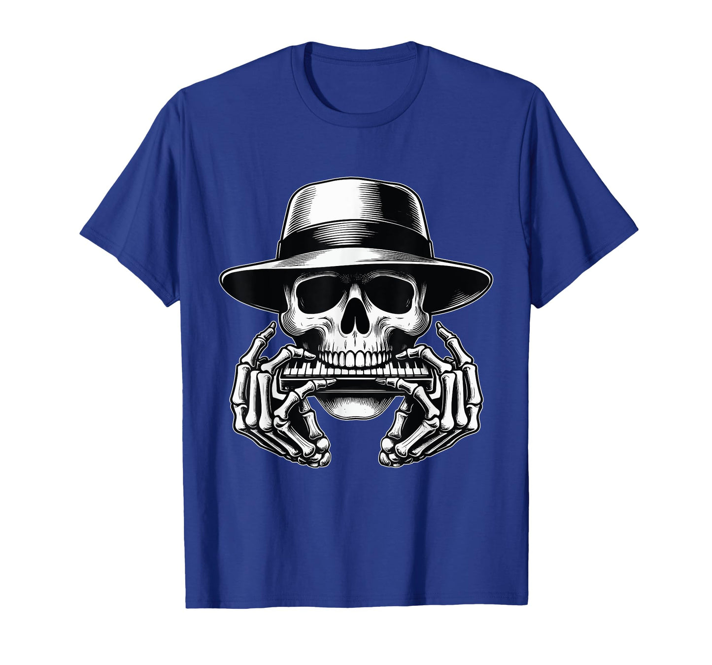 Skeleton Playing Harmonica Blues Musician Mouth Organ Player T-Shirt