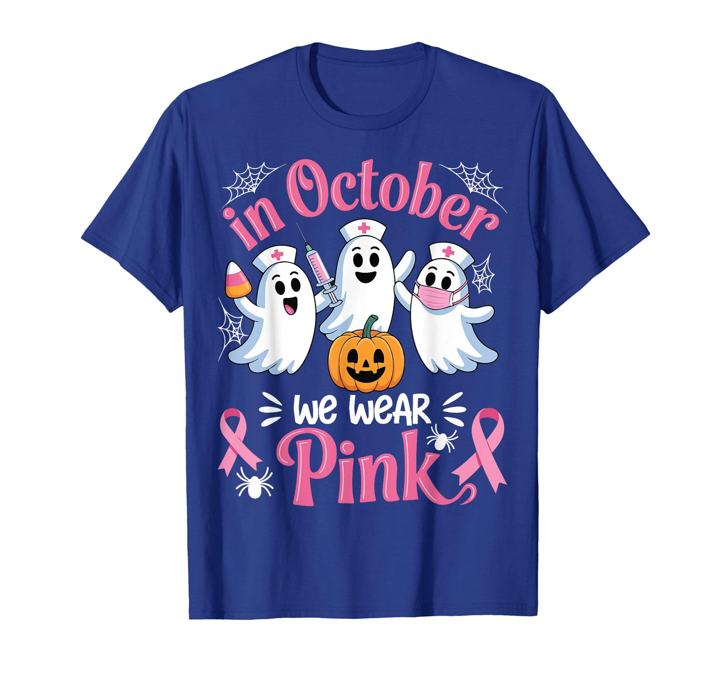 In October We Wear Pink Pumpkin Spooky Halloween Nurse T-Shirt