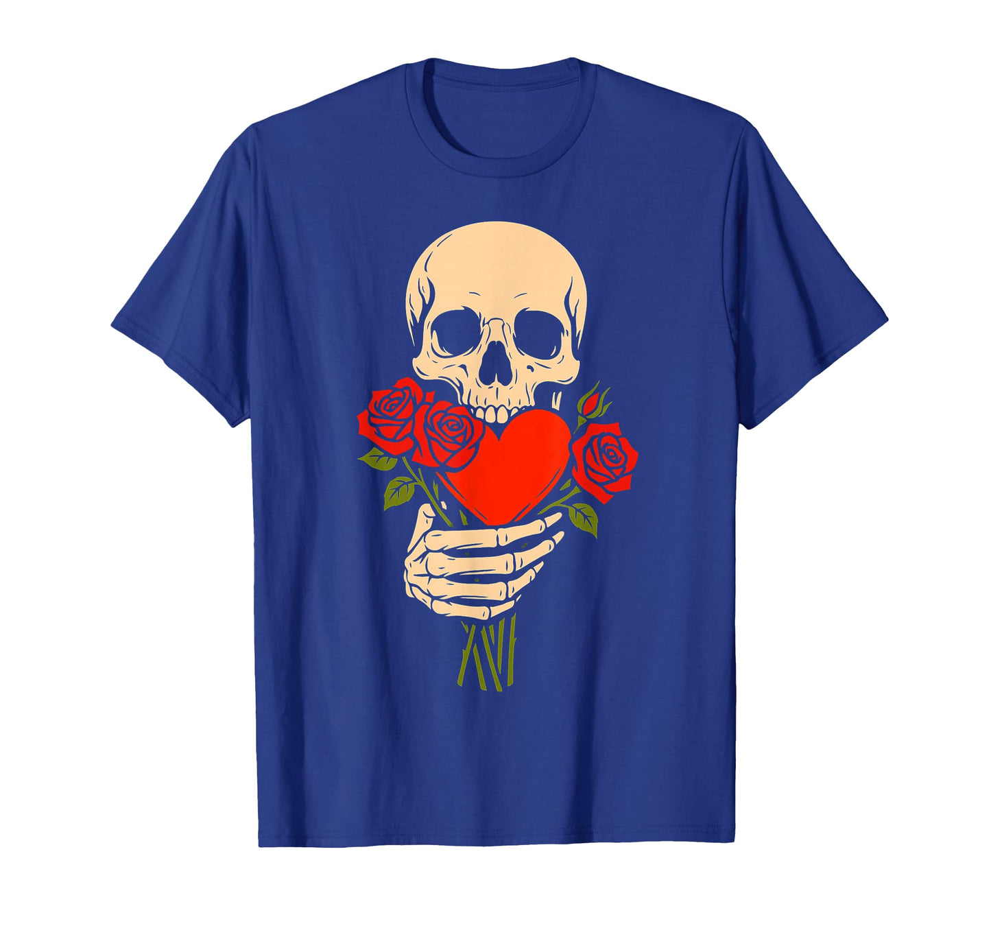 Skulls Heart Rose Flowers Halloween Skeleton Men Women T-Shirt