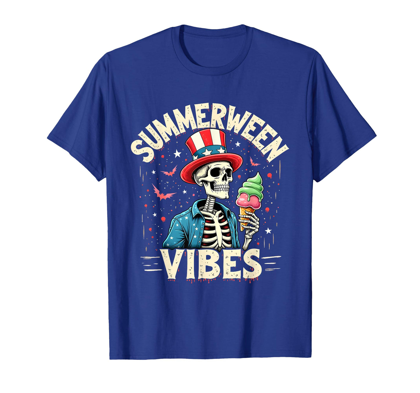 Summerween Skeleton Ice Cream Patriotic Creepy Fun T-Shirt