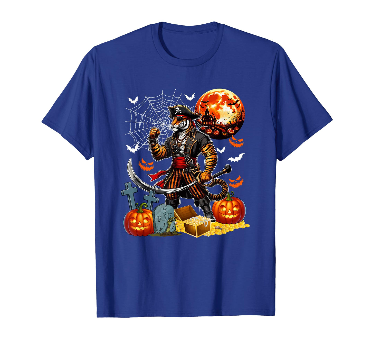 Tiger Cosplay Pirate Halloween Horror Carved Pumpkins T-Shirt