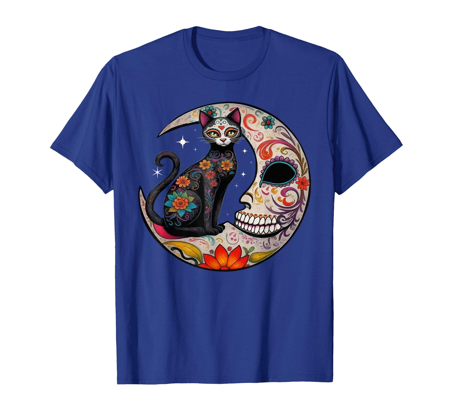 Sugar Skull Cat Moon De Los Muertos Day of Dead Halloween T-Shirt for Men Women