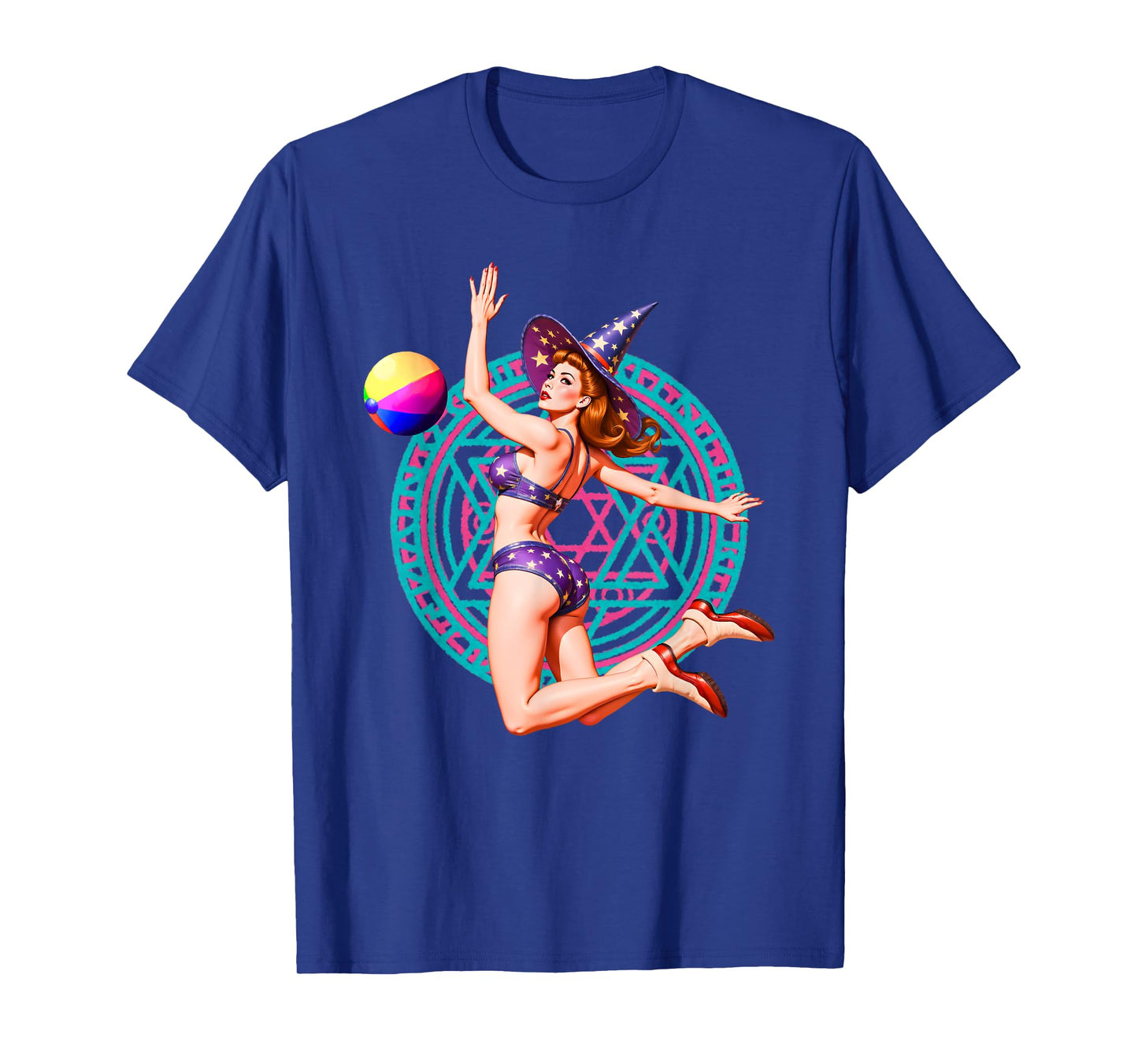 Summerween Beach Ball Pin-Up Sexy Witch Halloween Magic T-Shirt