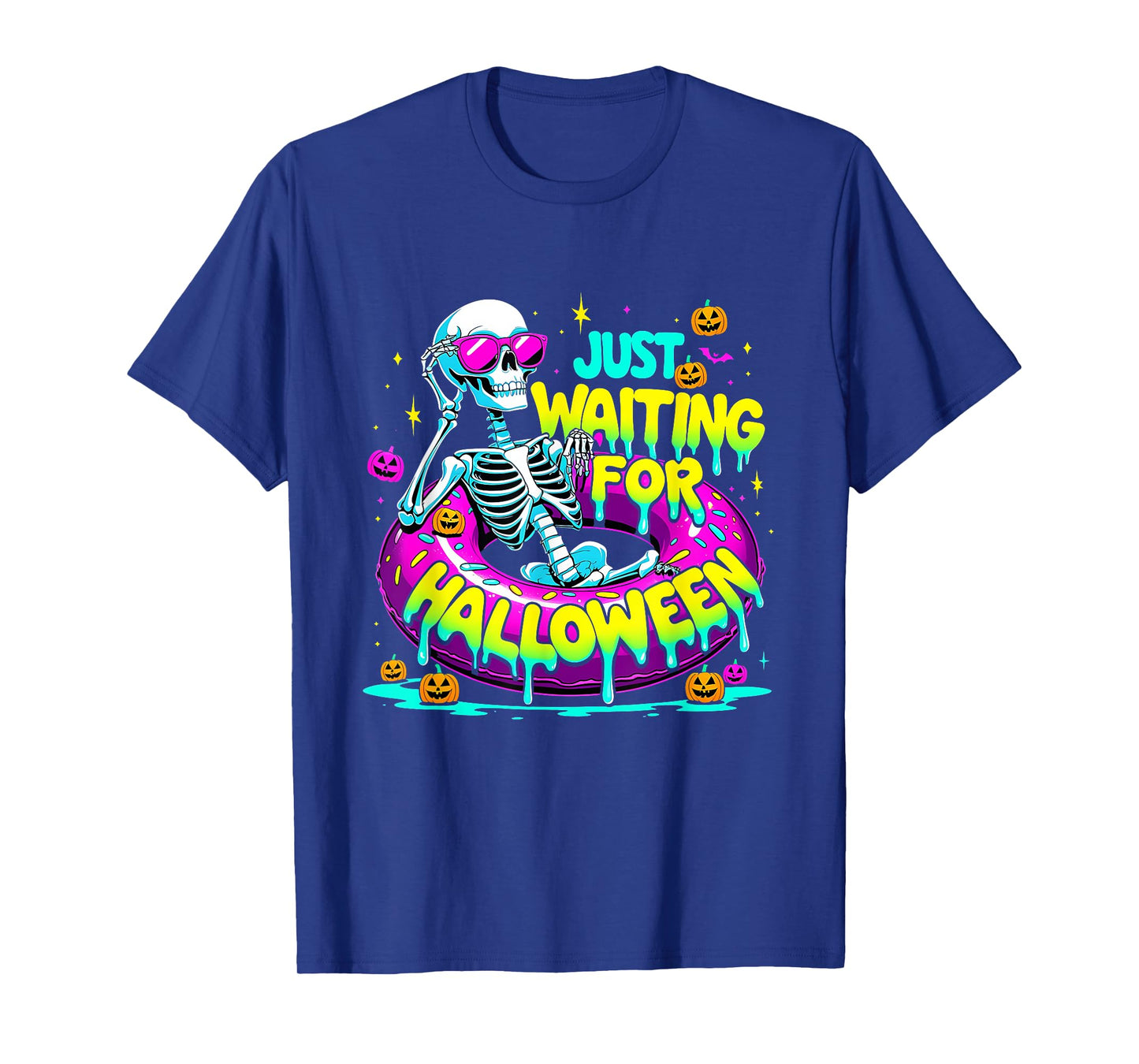 Just Waiting For Halloween Skeleton Donut Summerween Vibes T-Shirt