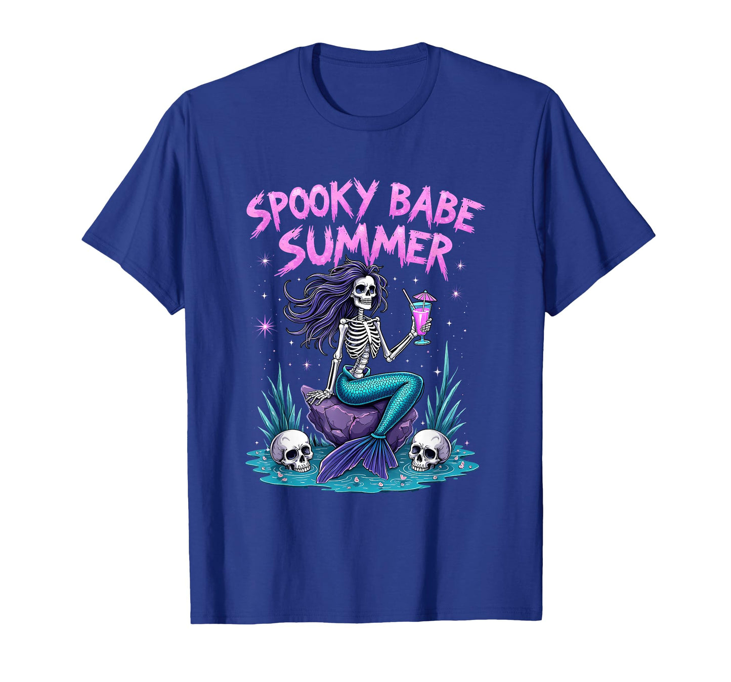 Spooky Babe Summer Gothic Mermaid Skeleton Crystal Ocean T-Shirt