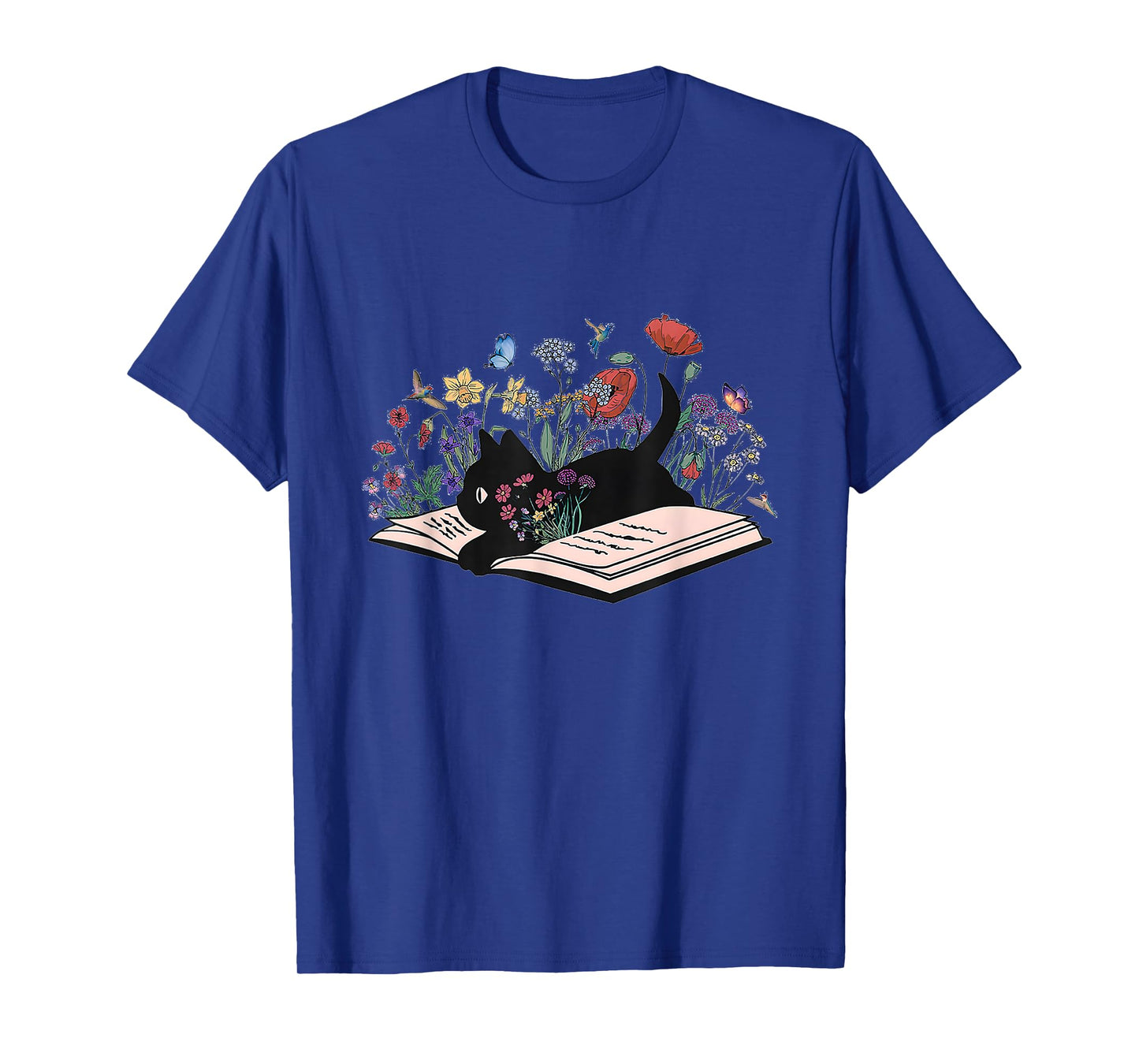 Floral Black Cat Book Cute Cat Mom For Women Book Lover T-Shirt