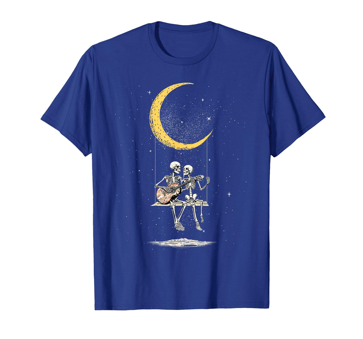 Skeleton Couple Matching Moon Swing Guitar Lover Halloween T-Shirt