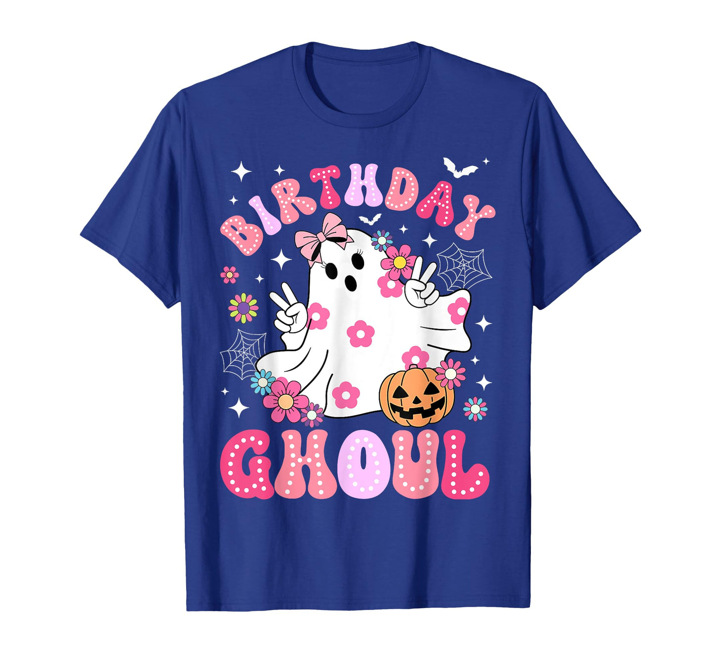 Groovy Happy Birthday Ghoul Retro Halloween Ghost Floral T-Shirt