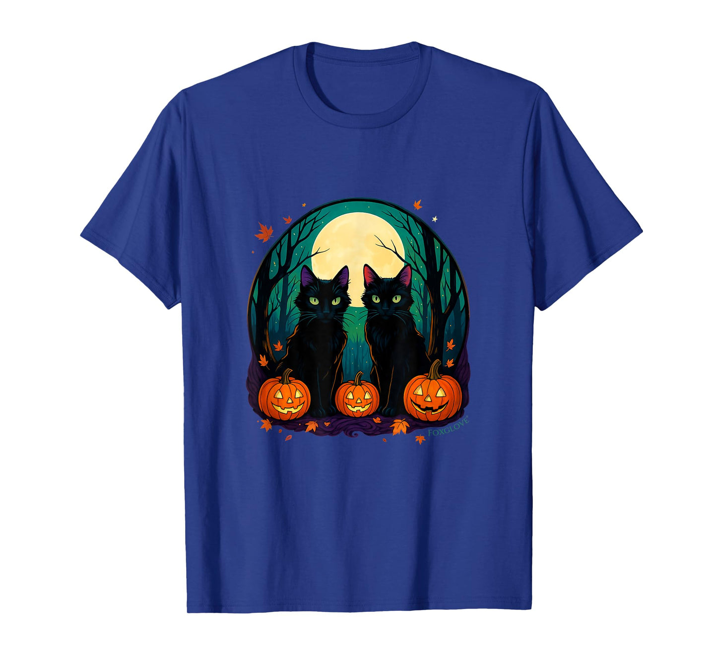 Black Cats with Pumpkins under Full Moon on Halloween Men Women T-Shirt