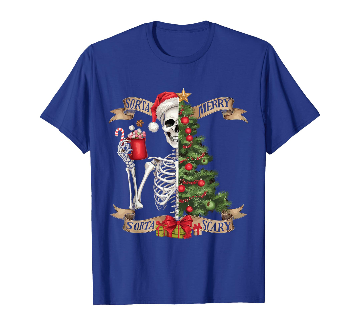 Funny Christmas Skeleton Sorta Merry Sorta Scary Tree Xmas T-Shirt