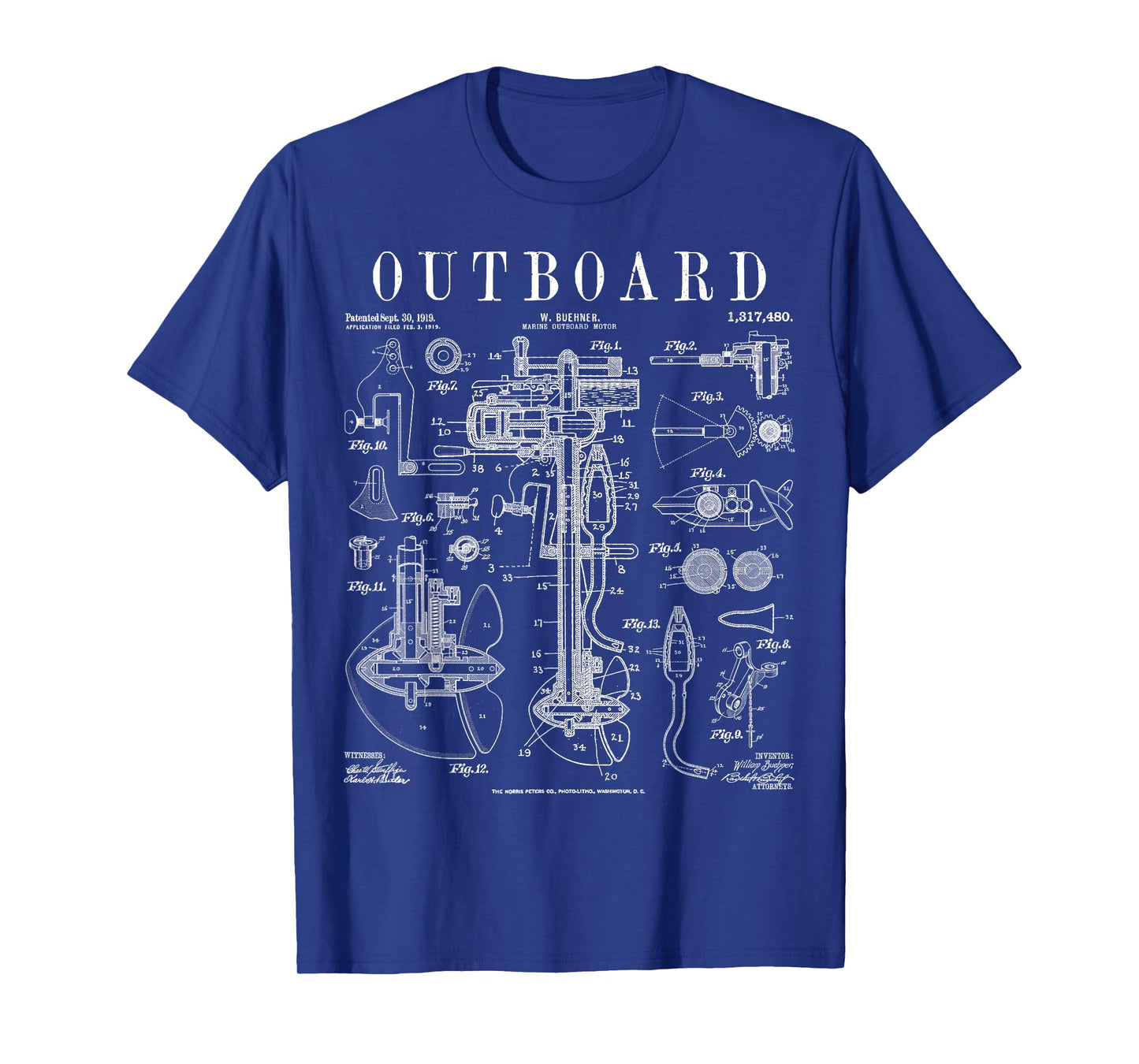 Fishing Boat Outboard Marine Motor Vintage Patent Print T-Shirt